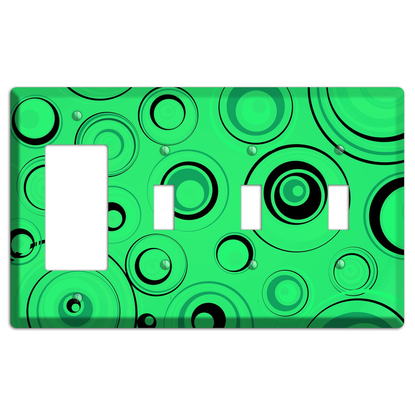 Bright Green Circles Rocker / 3 Toggle Wallplate