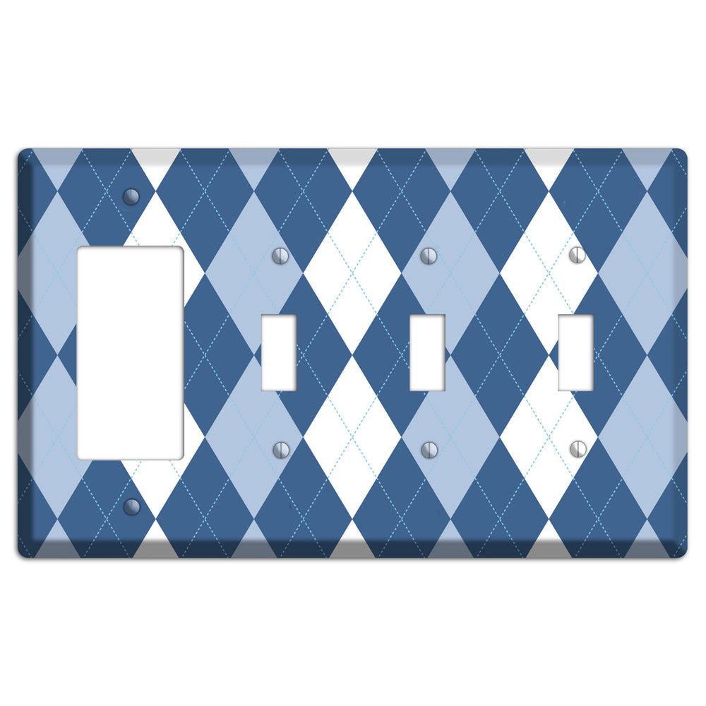 Blue Argyle Rocker / 3 Toggle Wallplate