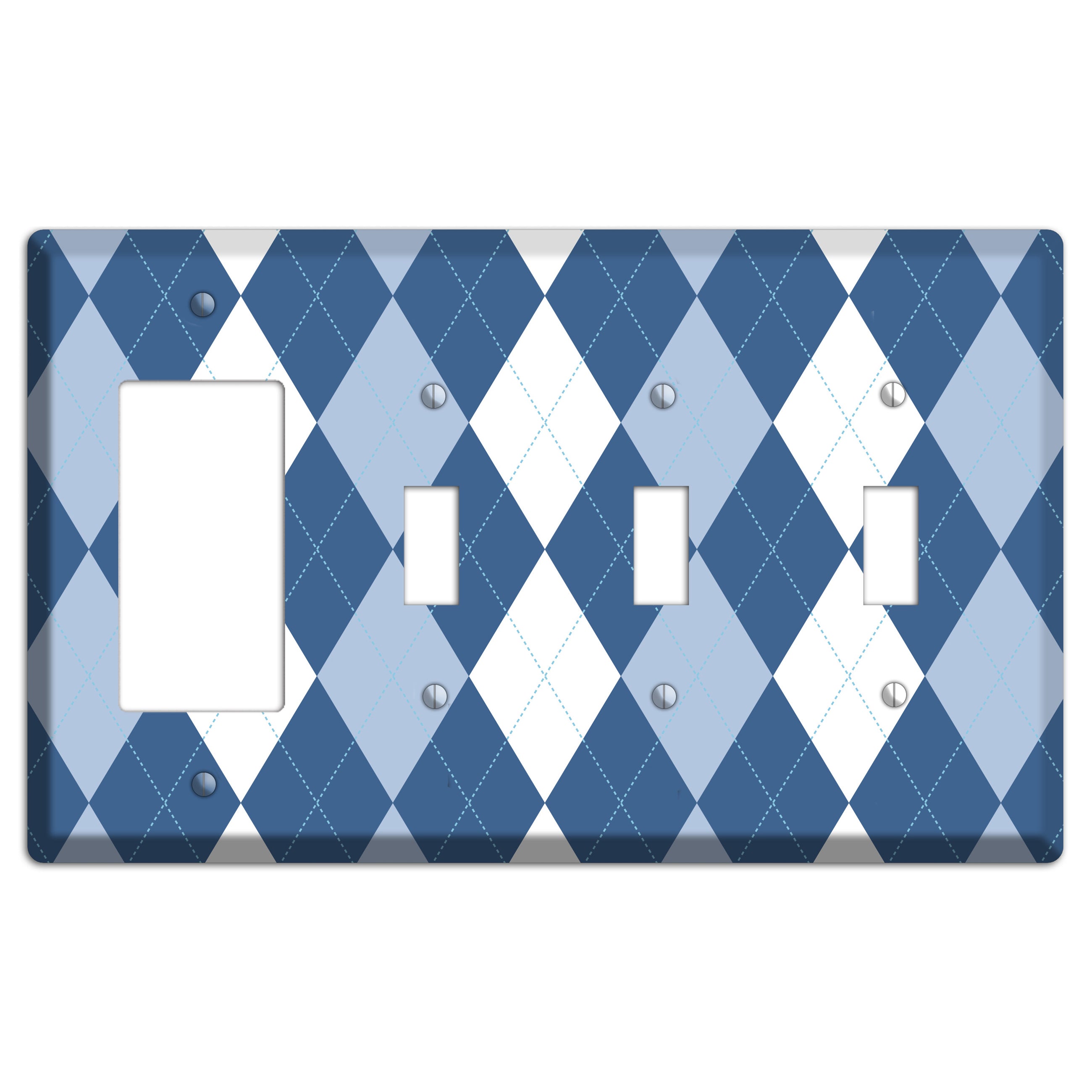 Blue Argyle Rocker / 3 Toggle Wallplate