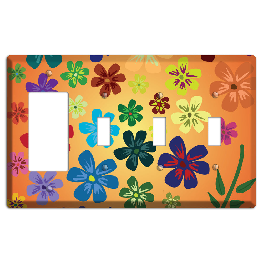 Brown Flowers Rocker / 3 Toggle Wallplate