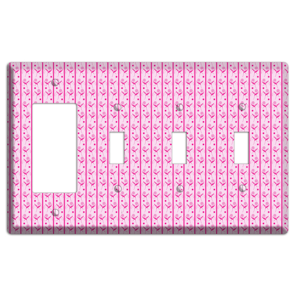 Pink Small Floral Pattern Rocker / 3 Toggle Wallplate