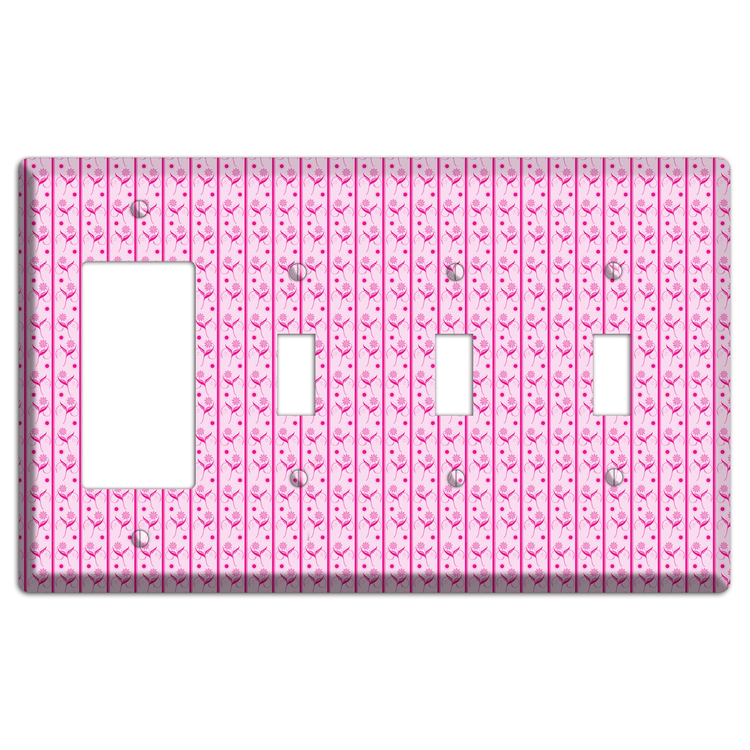 Pink Small Floral Pattern Rocker / 3 Toggle Wallplate