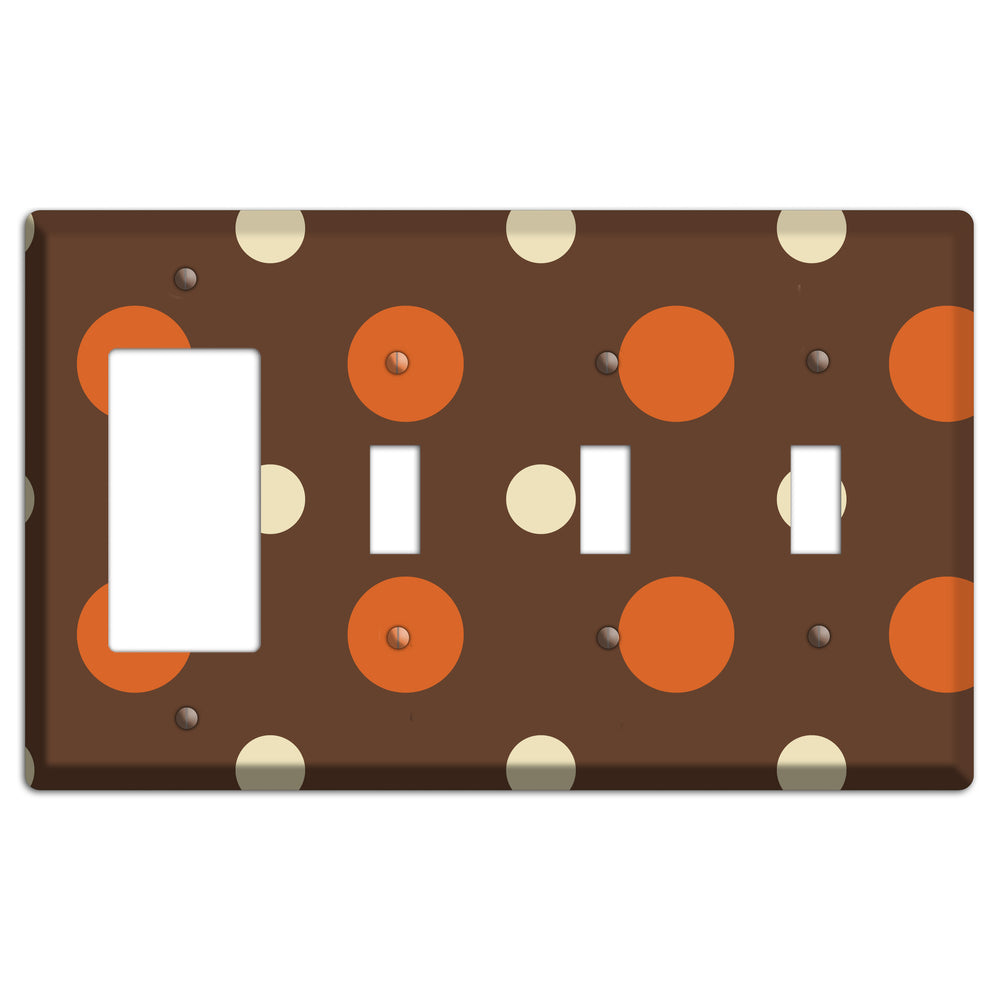 Brown with Coral and Beige Multi Medium Polka Dots Rocker / 3 Toggle Wallplate