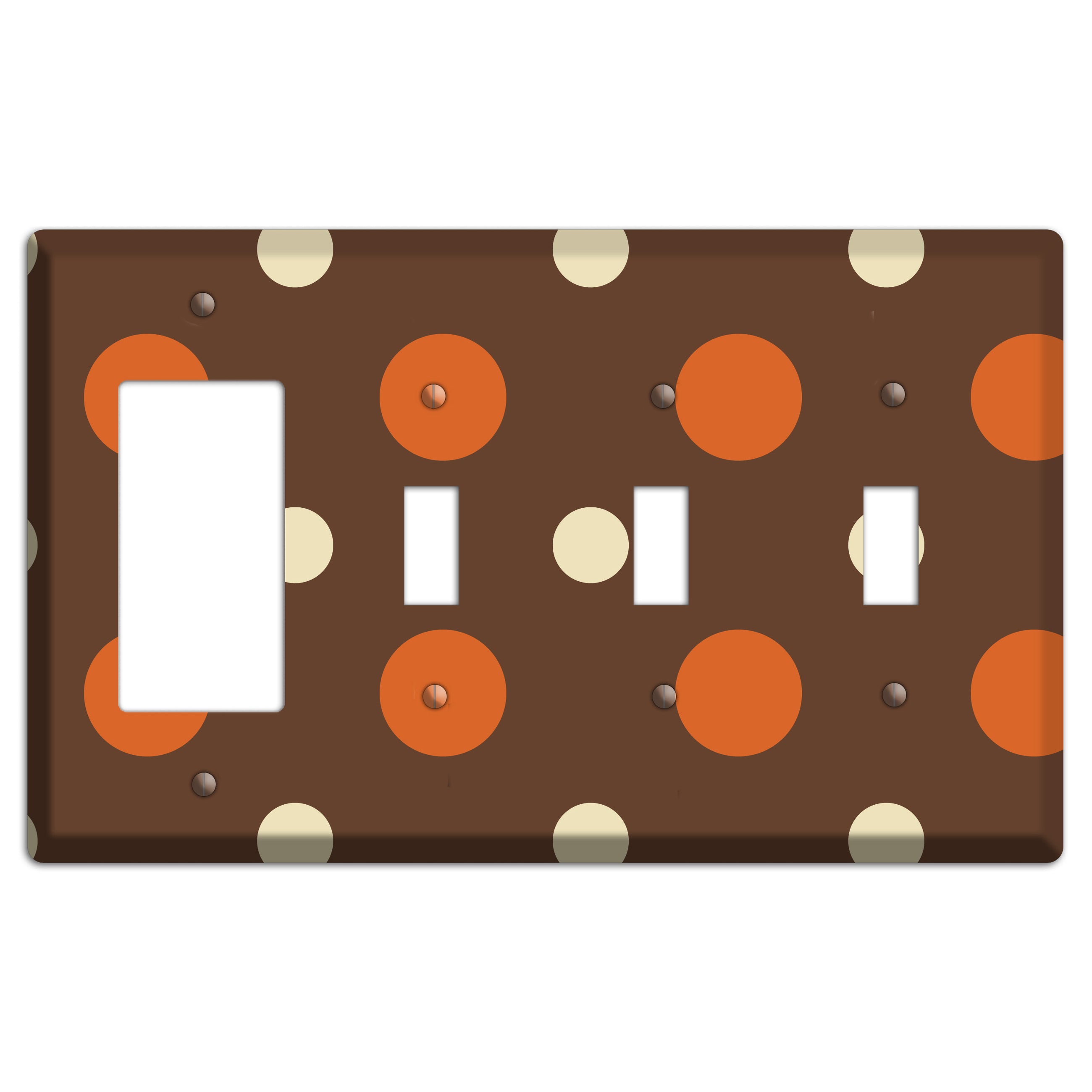 Brown with Coral and Beige Multi Medium Polka Dots Rocker / 3 Toggle Wallplate