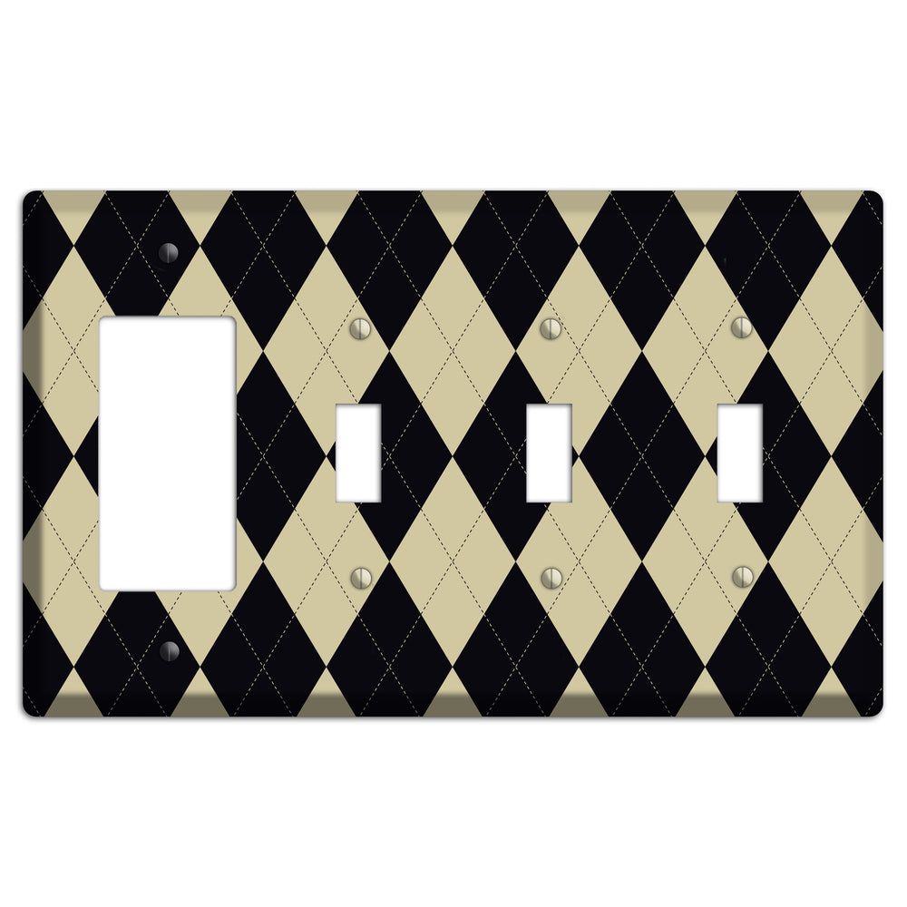 Tan and Black Argyle Rocker / 3 Toggle Wallplate