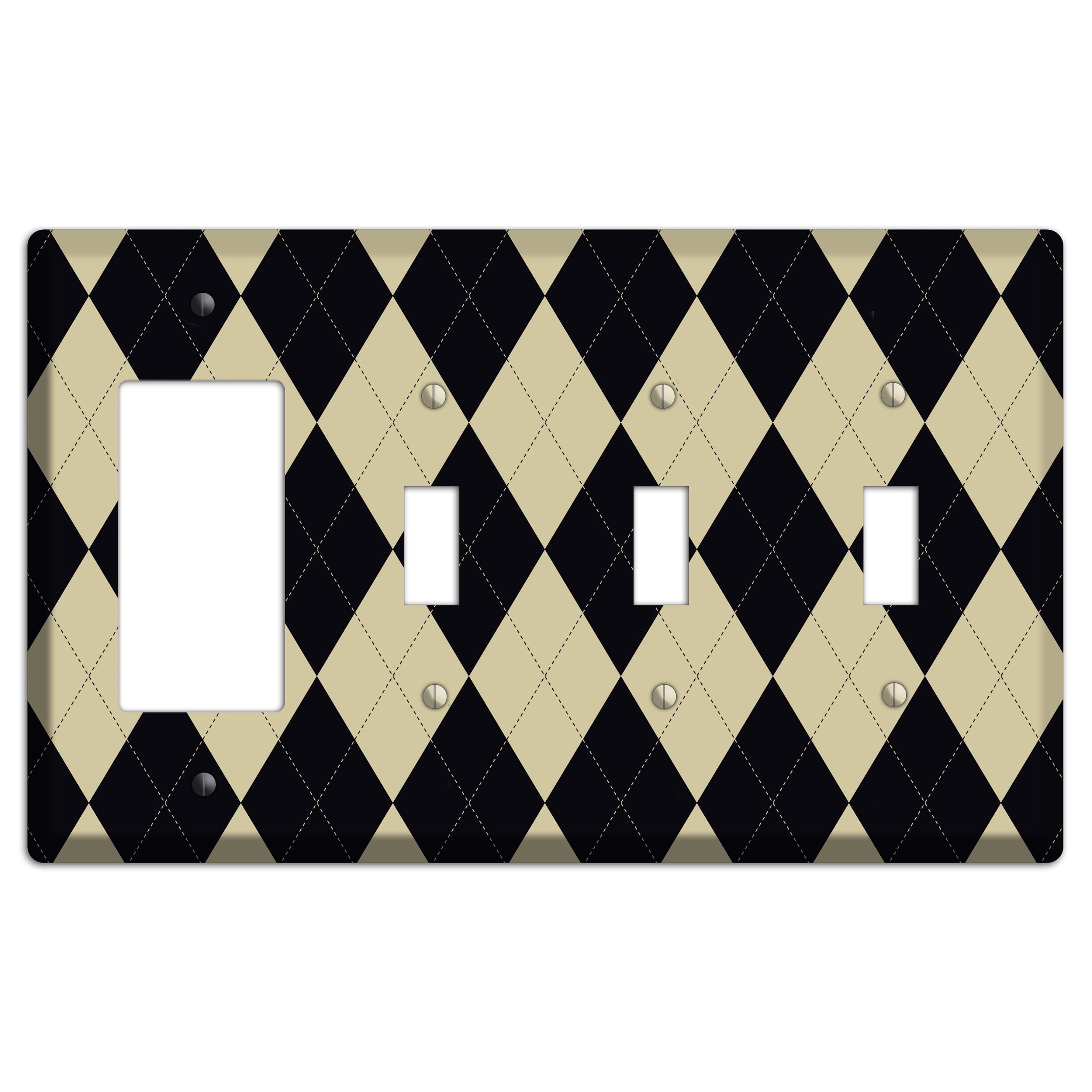 Tan and Black Argyle Rocker / 3 Toggle Wallplate