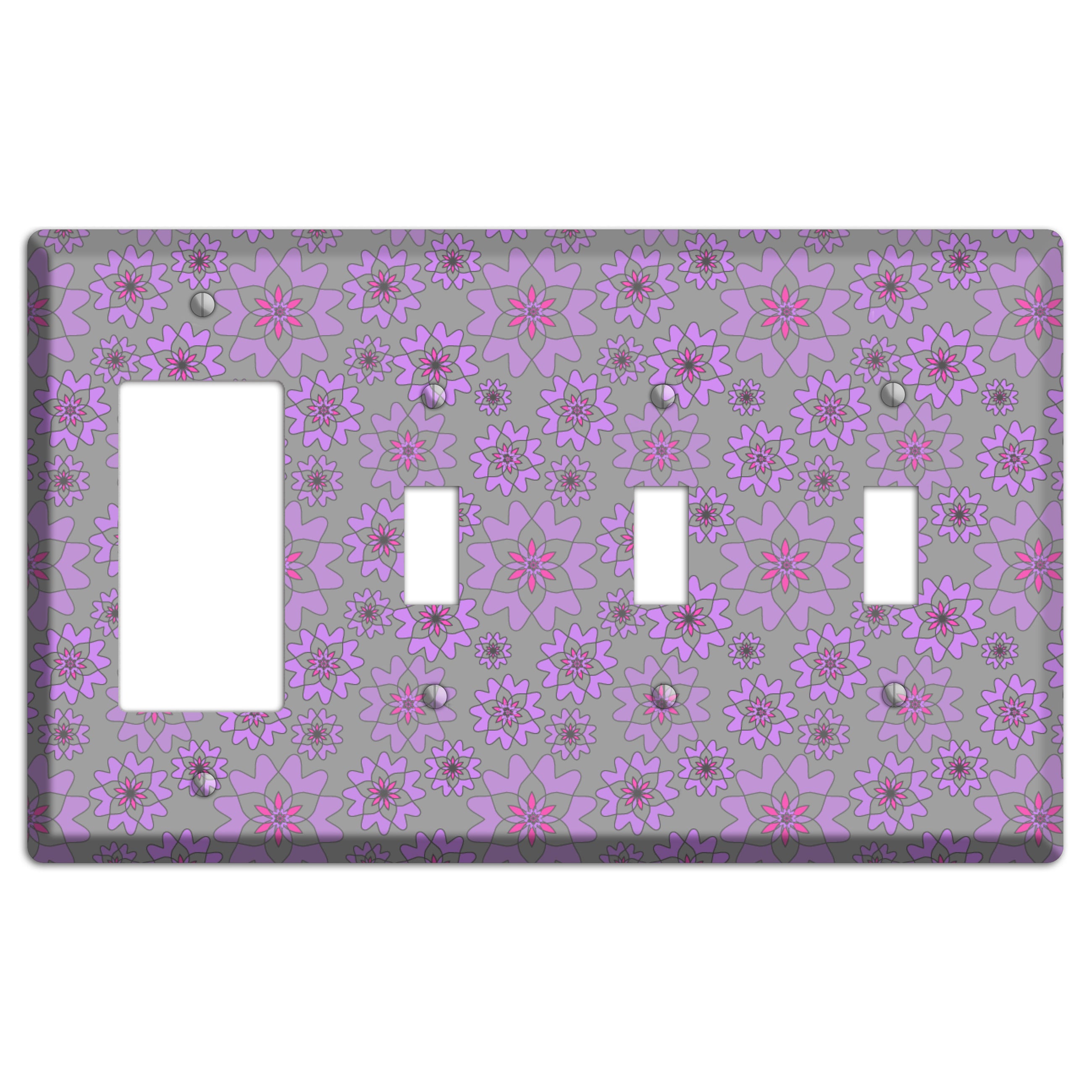 Grey with Purple Retro Suzani Rocker / 3 Toggle Wallplate