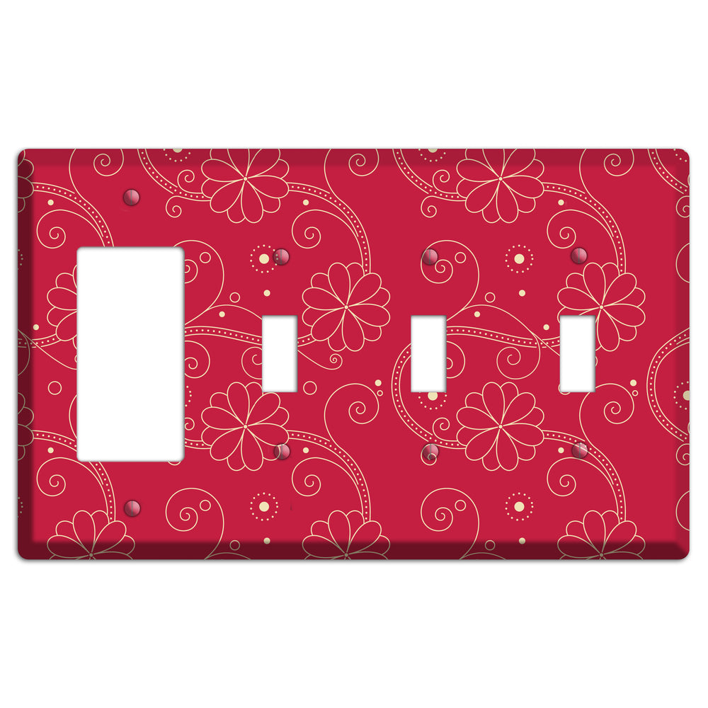 Red Floral Swirl Rocker / 3 Toggle Wallplate
