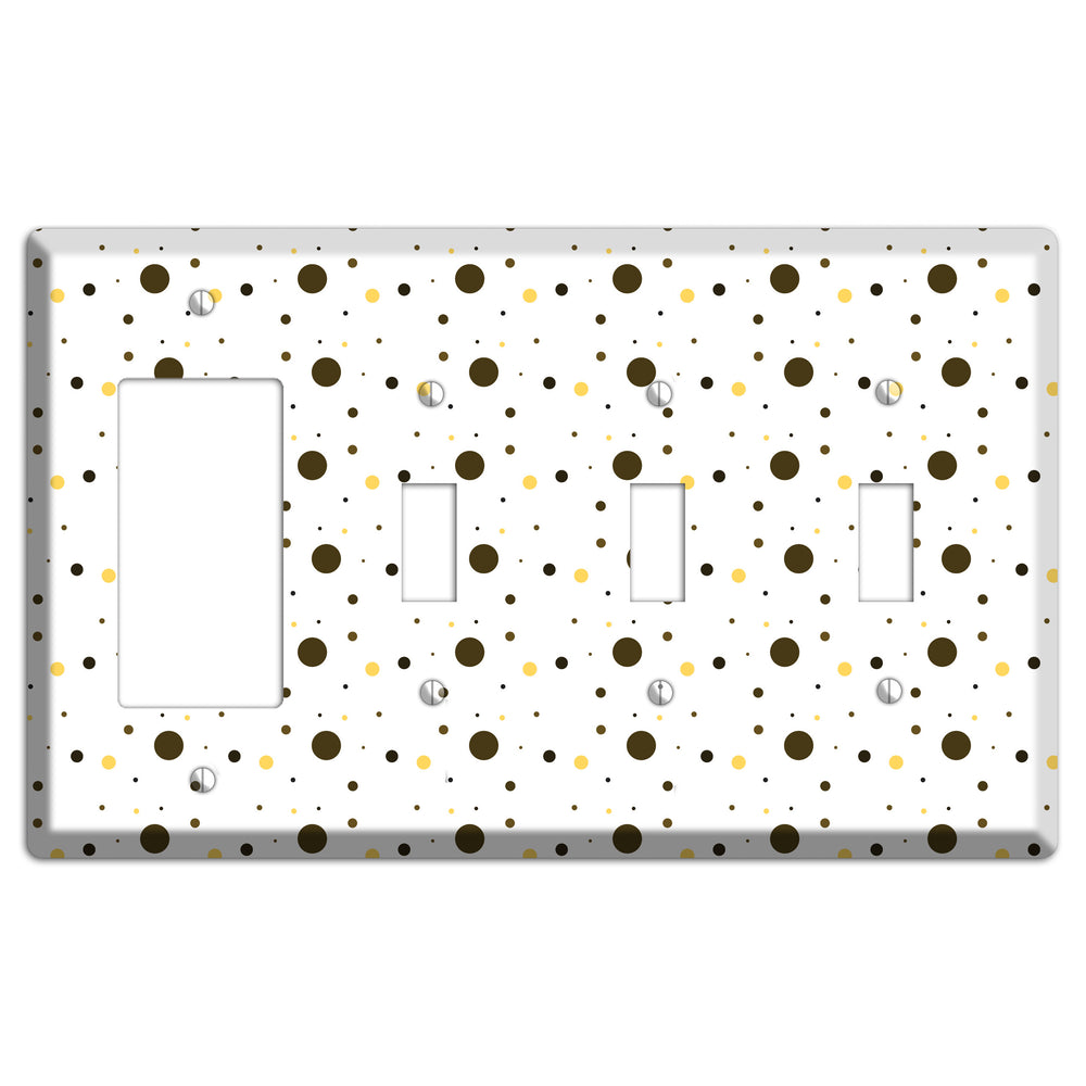 White with Black and Yellow Tiny Dots Rocker / 3 Toggle Wallplate