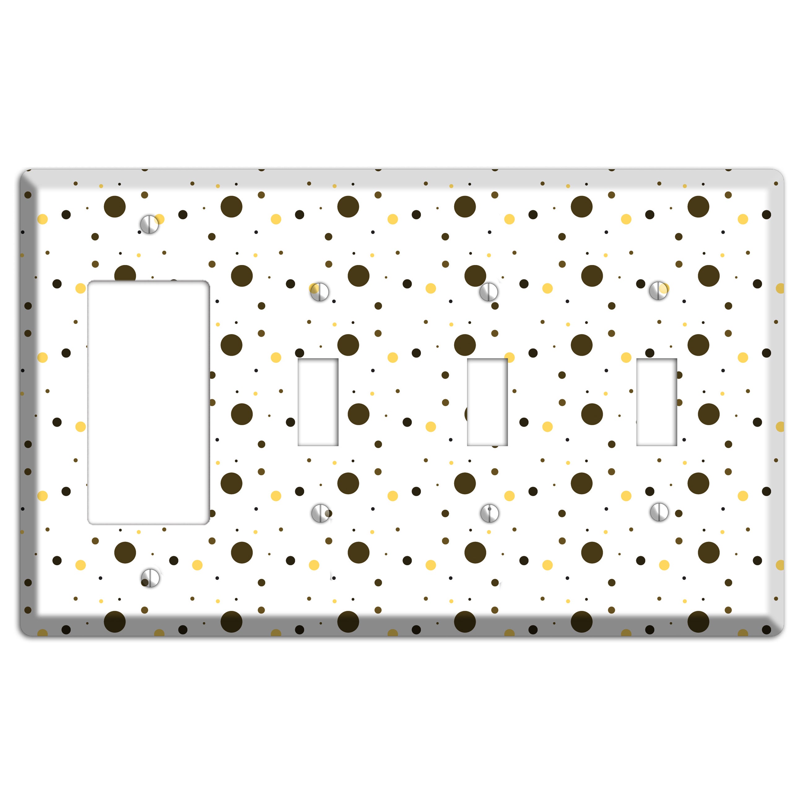 White with Black and Yellow Tiny Dots Rocker / 3 Toggle Wallplate