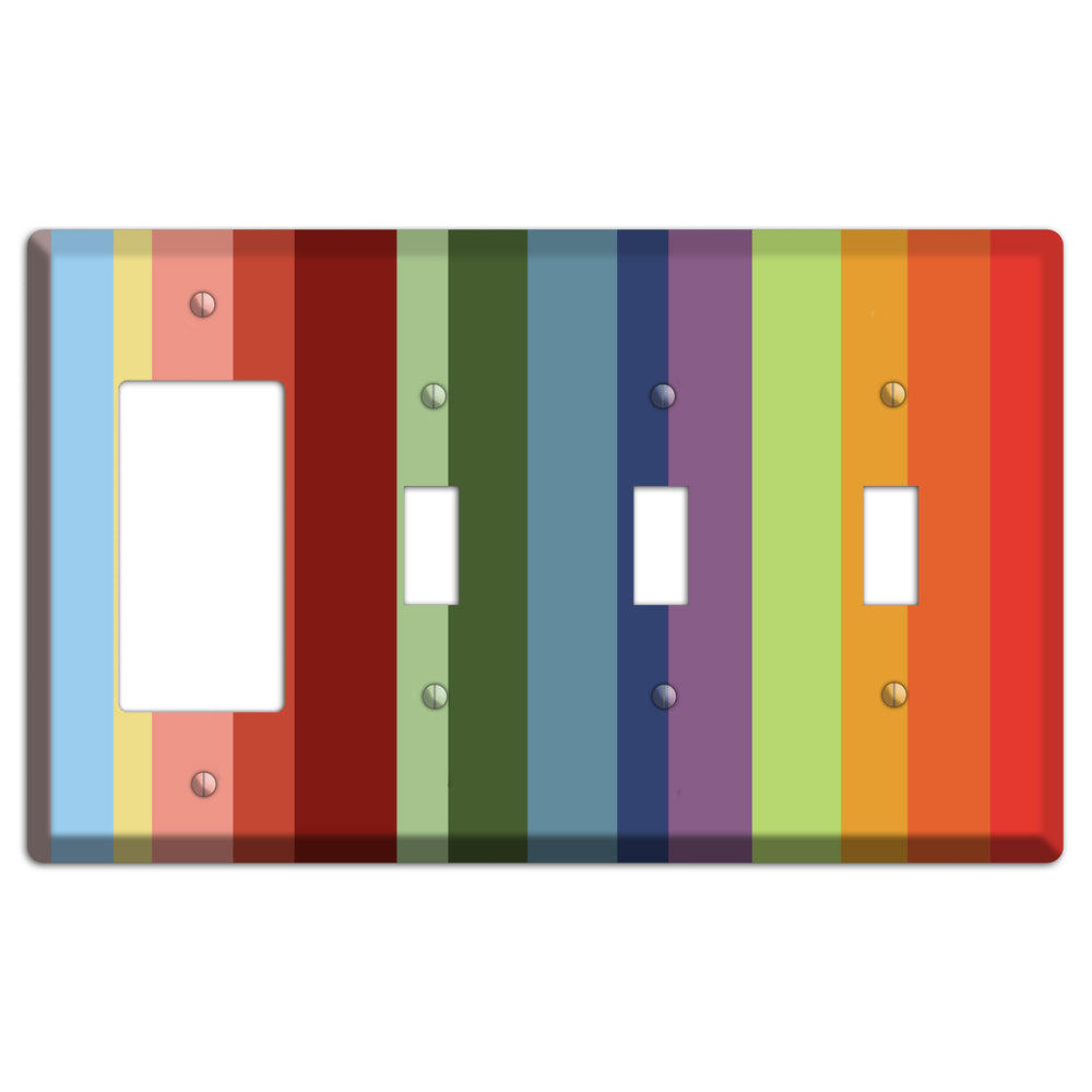 Multi Pastel Vertical Stripe Rocker / 3 Toggle Wallplate