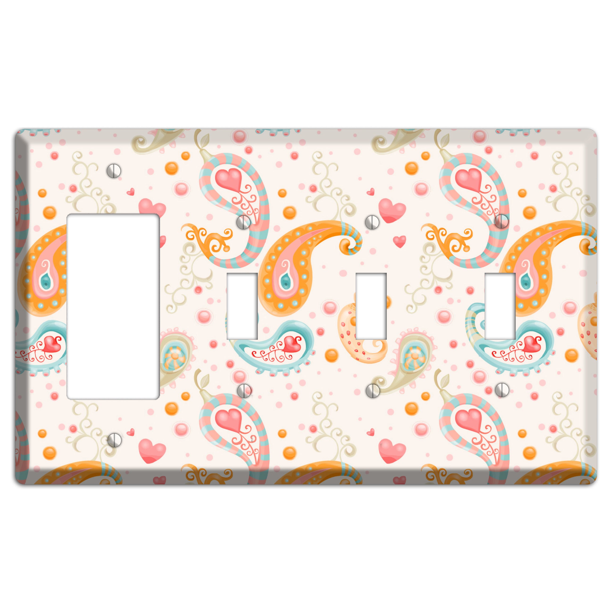 Multi Color Paisley Rocker / 3 Toggle Wallplate
