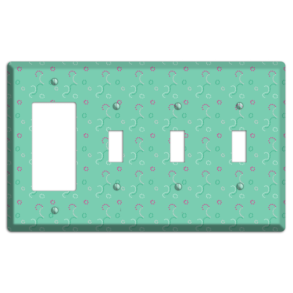 Multi Aqua with Fuschia Stipple Rocker / 3 Toggle Wallplate