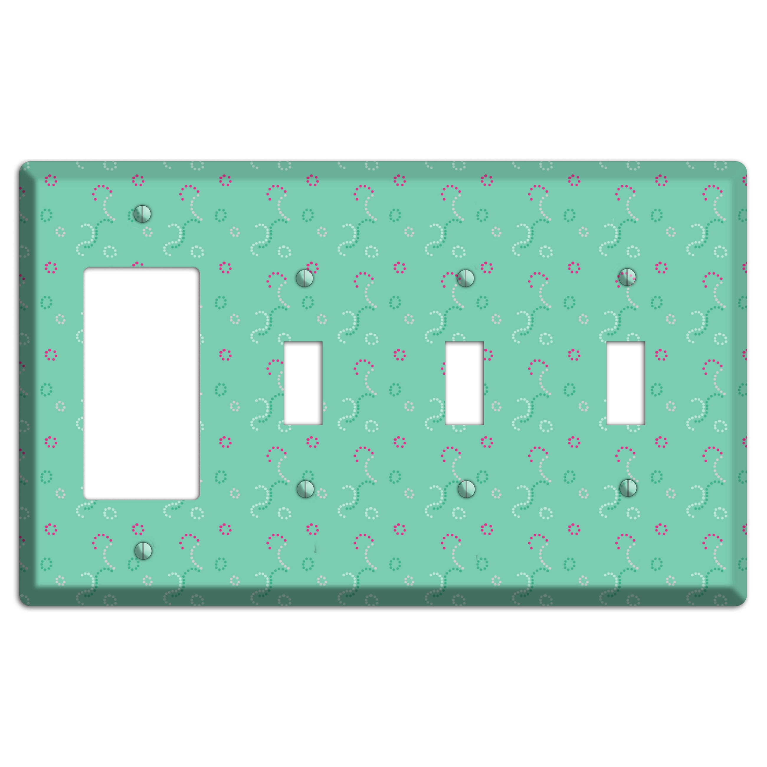 Multi Aqua with Fuschia Stipple Rocker / 3 Toggle Wallplate