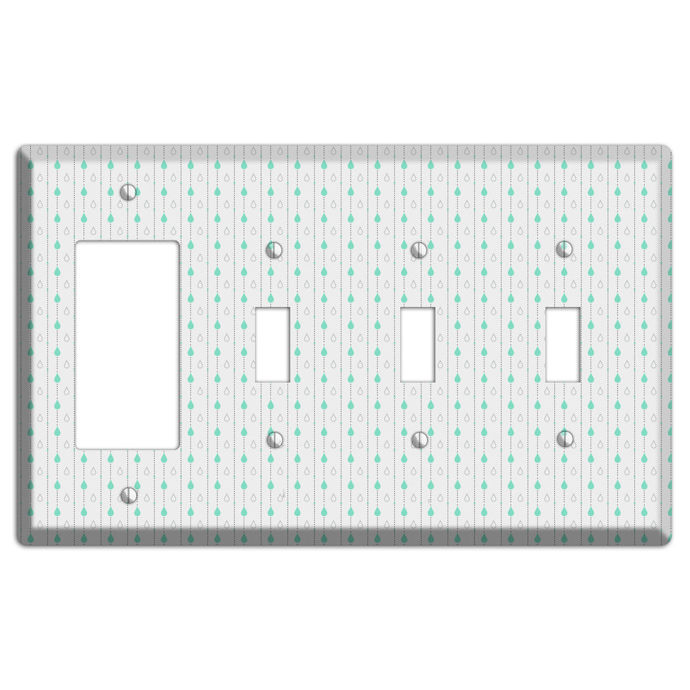 White and Blue Drops Rocker / 3 Toggle Wallplate