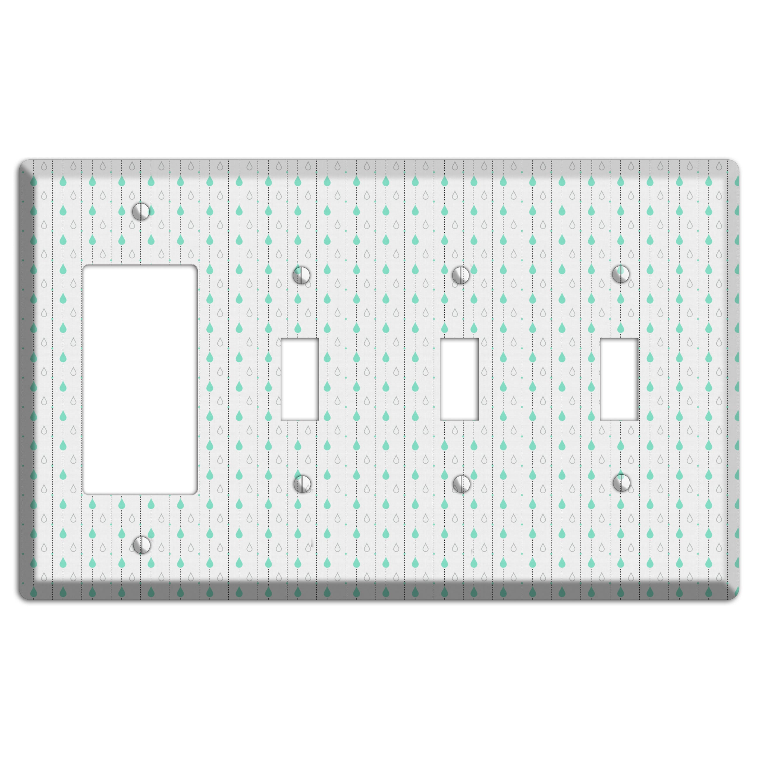 White and Blue Drops Rocker / 3 Toggle Wallplate