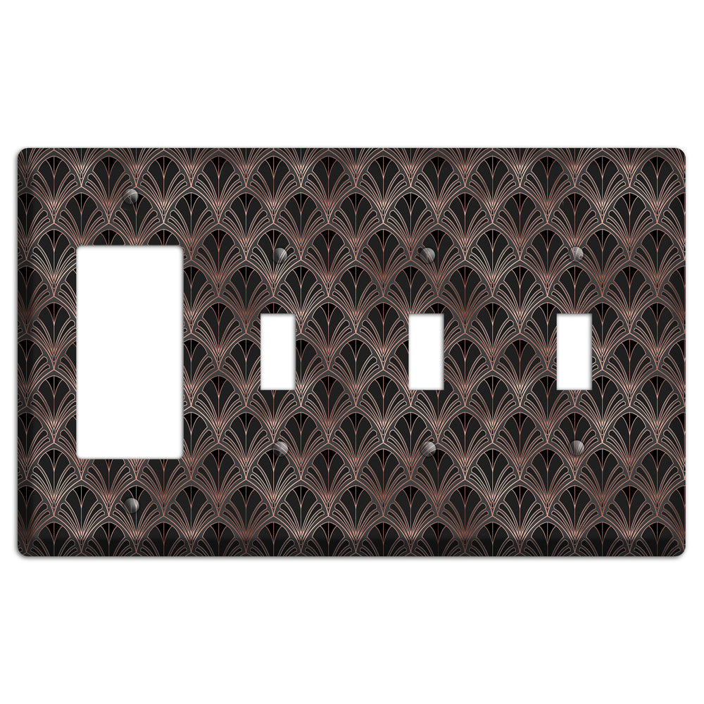 Black and Rose Deco Rocker / 3 Toggle Wallplate