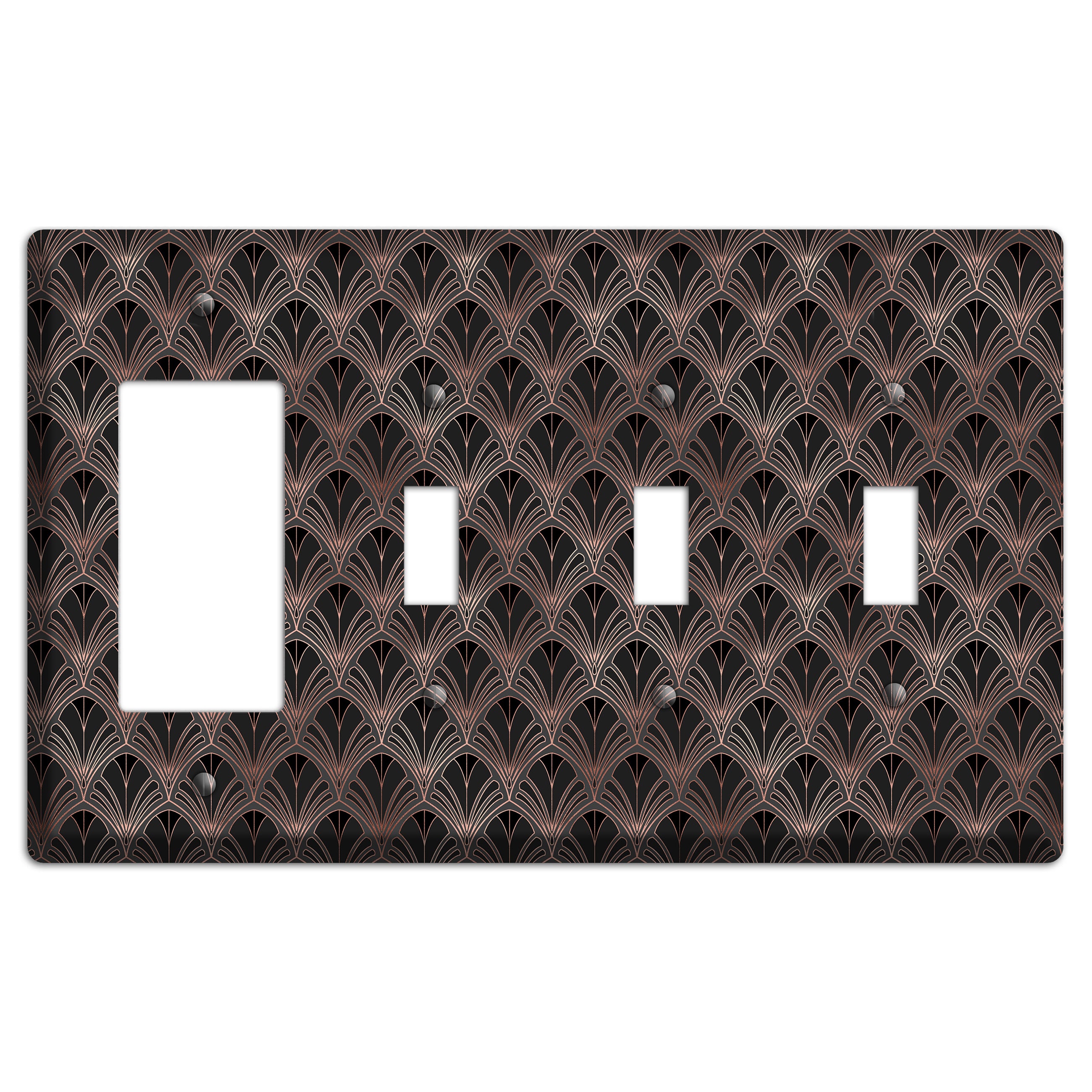 Black and Rose Deco Rocker / 3 Toggle Wallplate