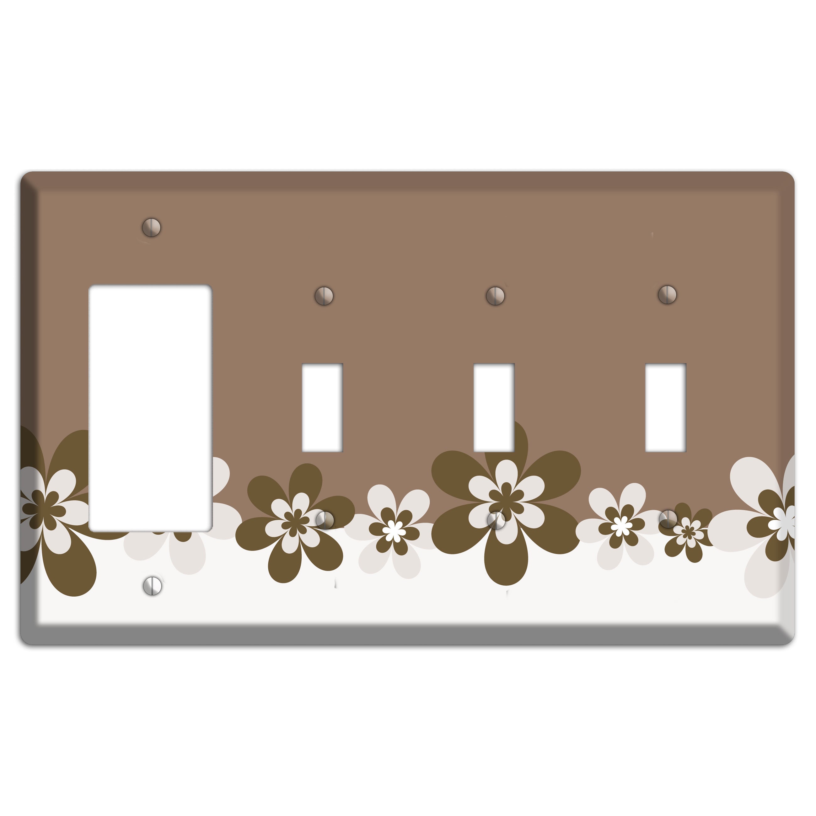 Brown Hippie Flowers Rocker / 3 Toggle Wallplate