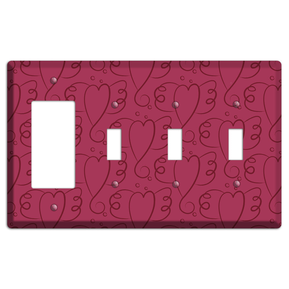 Fuschia Winged Hearts Rocker / 3 Toggle Wallplate