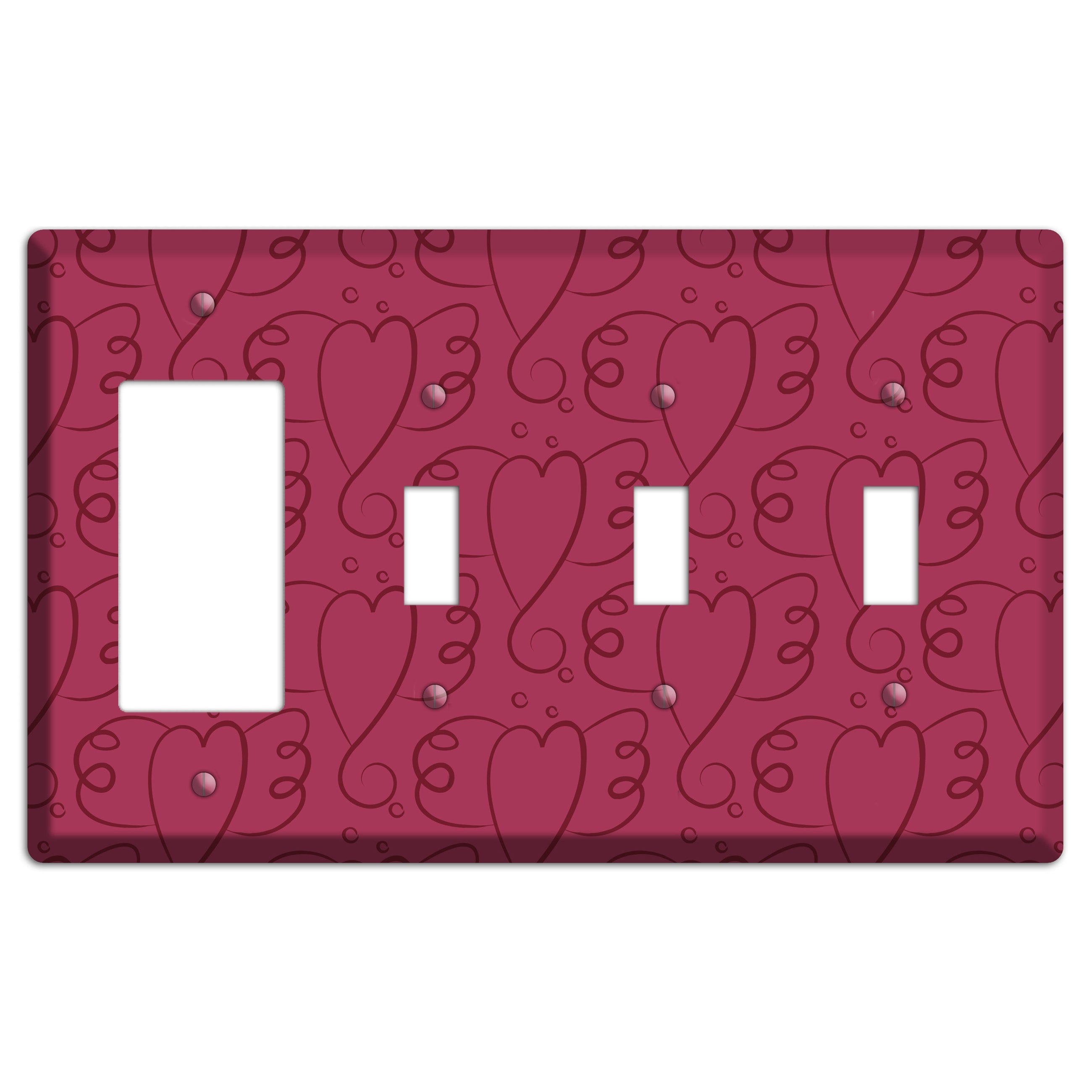 Fuschia Winged Hearts Rocker / 3 Toggle Wallplate