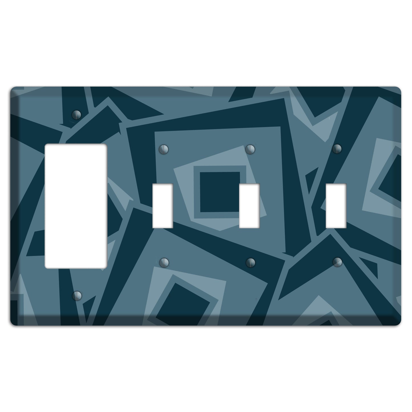 Blue-grey Retro Cubist Rocker / 3 Toggle Wallplate