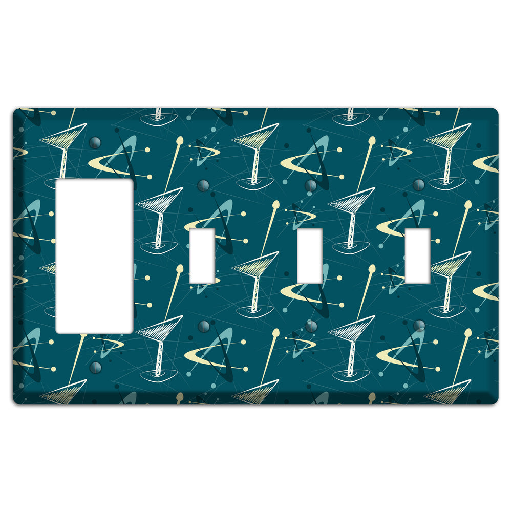 Navy Cocktail Hour Rocker / 3 Toggle Wallplate