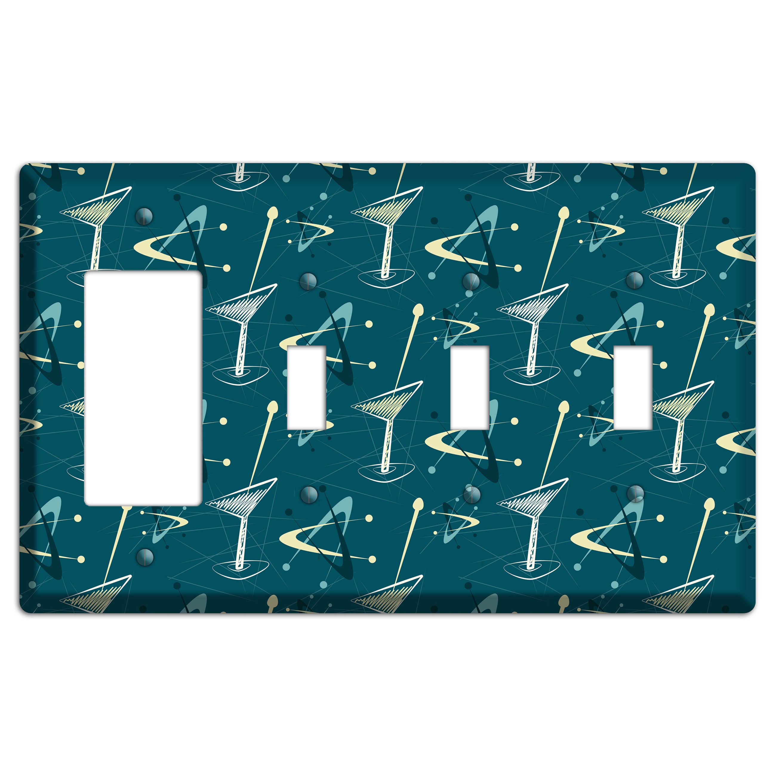 Navy Cocktail Hour Rocker / 3 Toggle Wallplate