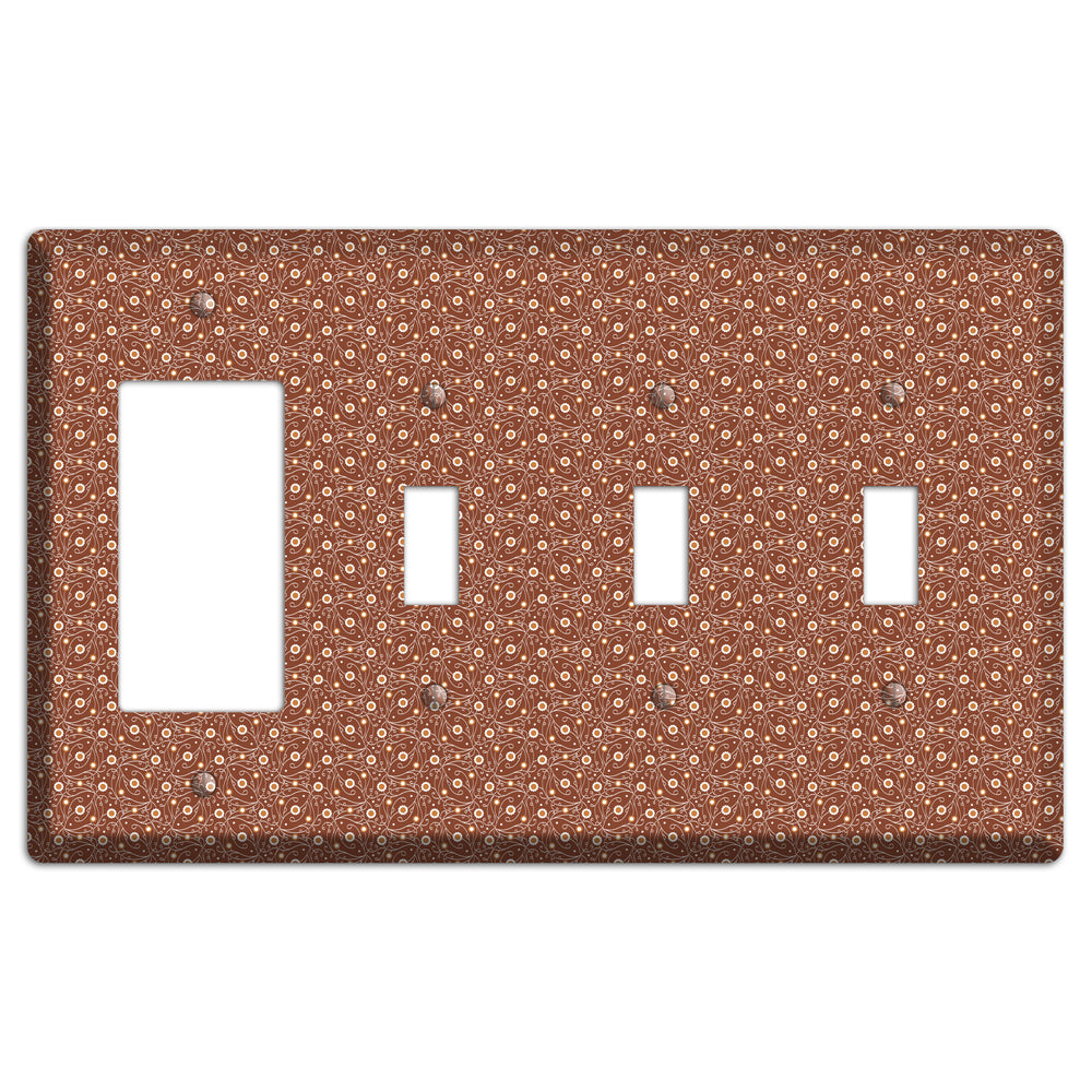 Tiny Brown Vine Floral Rocker / 3 Toggle Wallplate