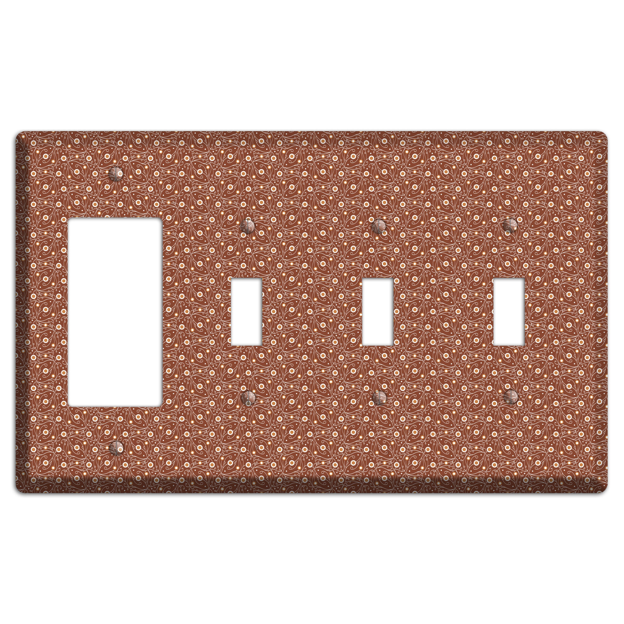 Tiny Brown Vine Floral Rocker / 3 Toggle Wallplate