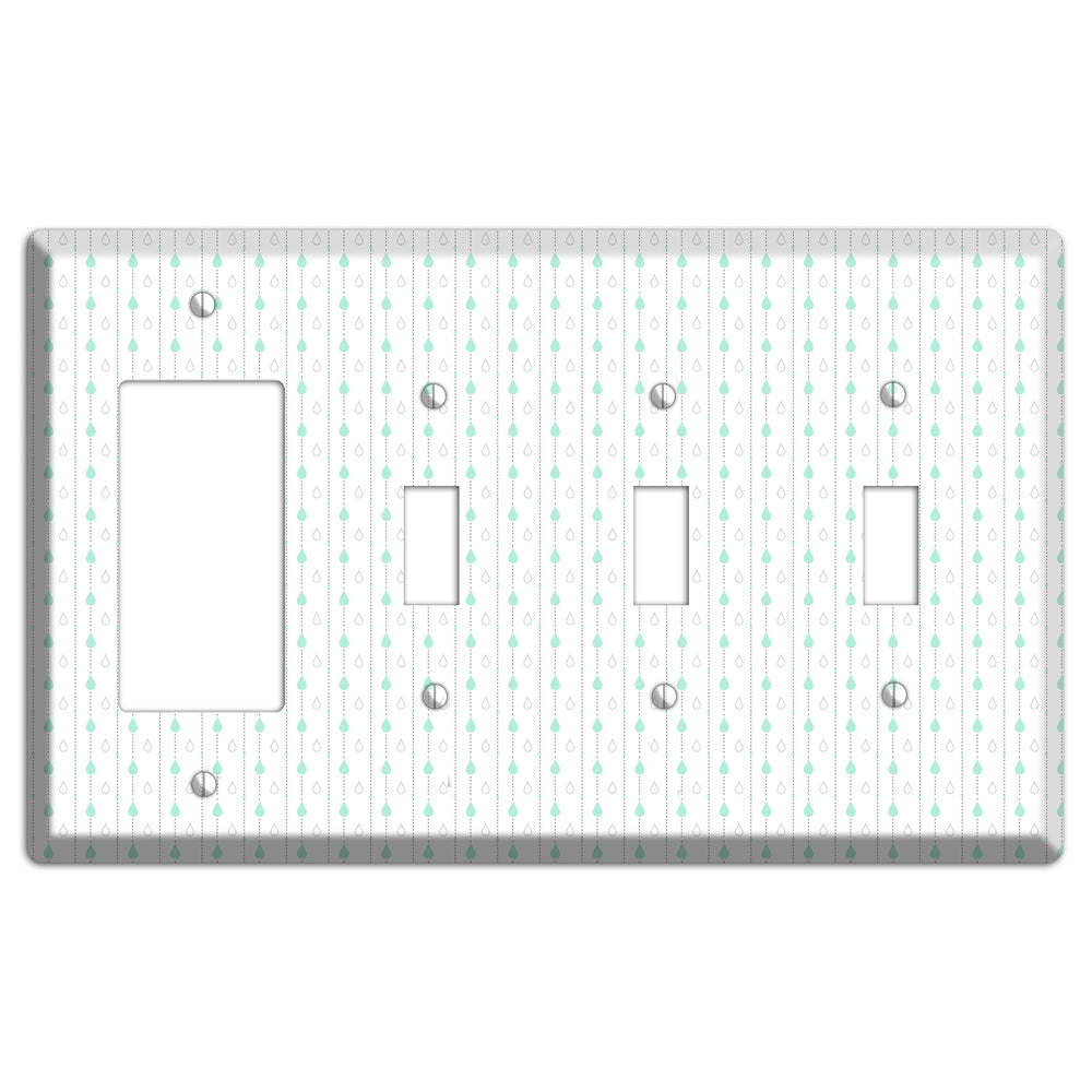 White and Blue Drops 2 Rocker / 3 Toggle Wallplate