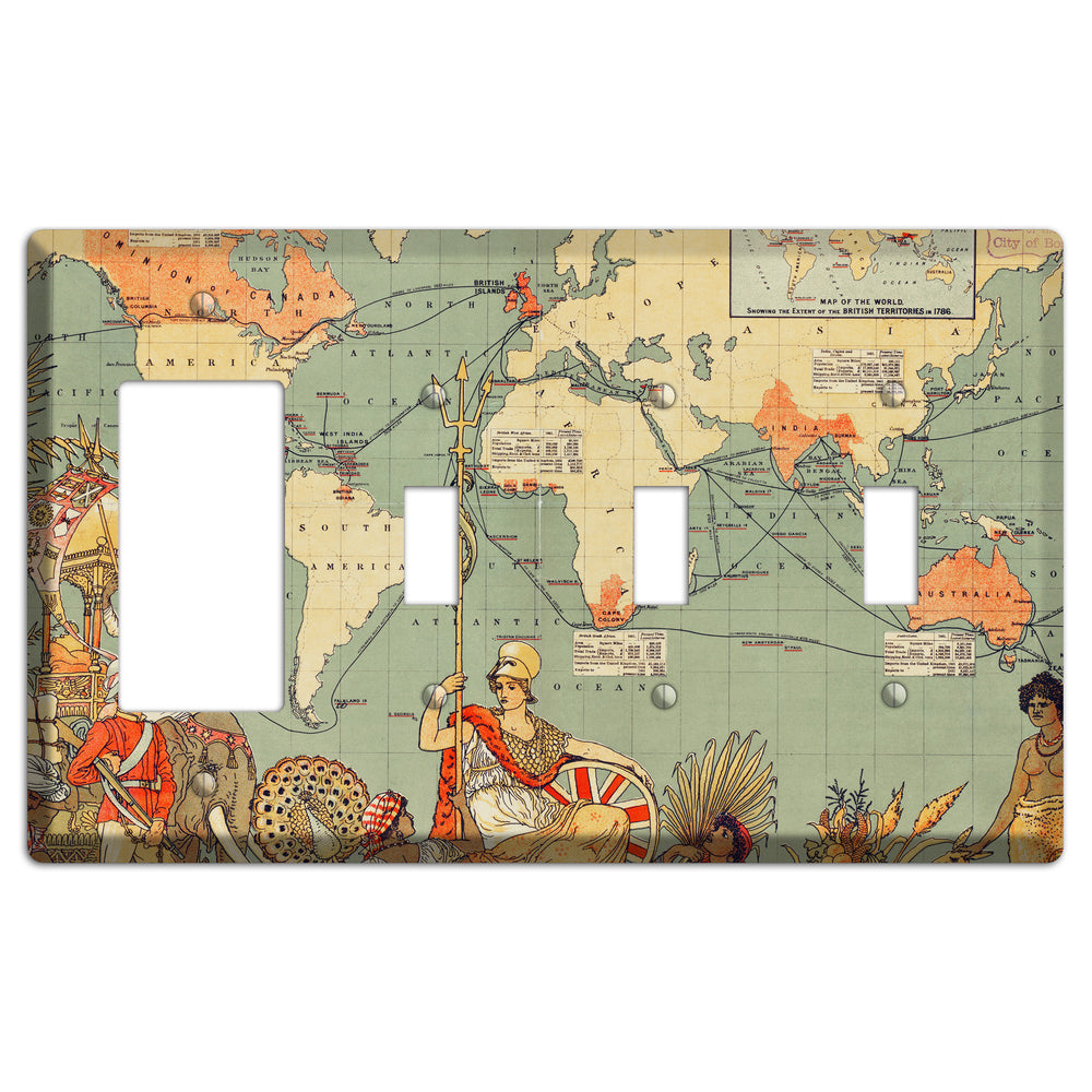 Map of Americas Rocker / 3 Toggle Wallplate