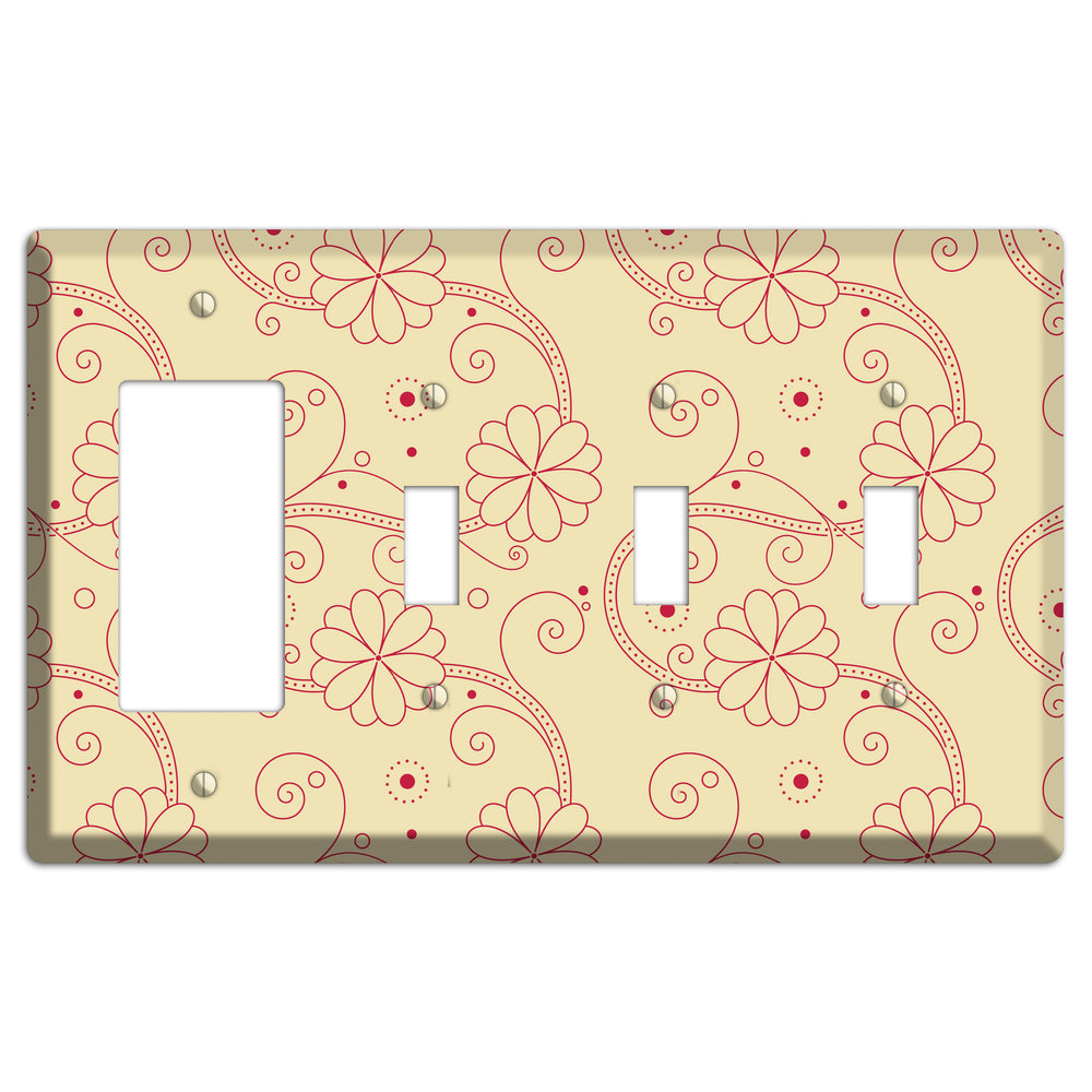 Off White Floral Swirl Rocker / 3 Toggle Wallplate
