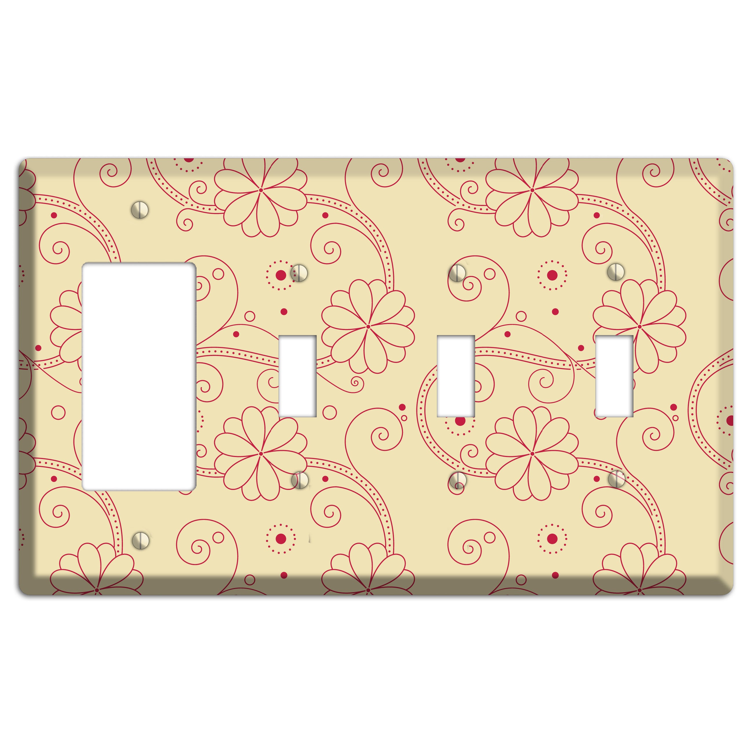 Off White Floral Swirl Rocker / 3 Toggle Wallplate