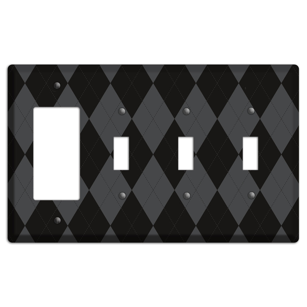 Black and Grey Argyle Rocker / 3 Toggle Wallplate