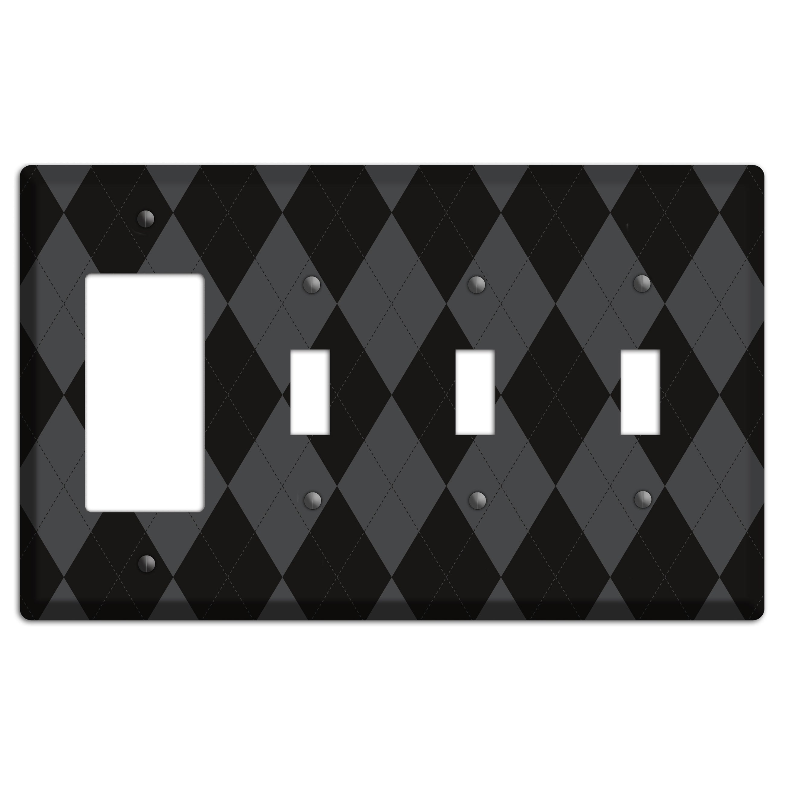 Black and Grey Argyle Rocker / 3 Toggle Wallplate