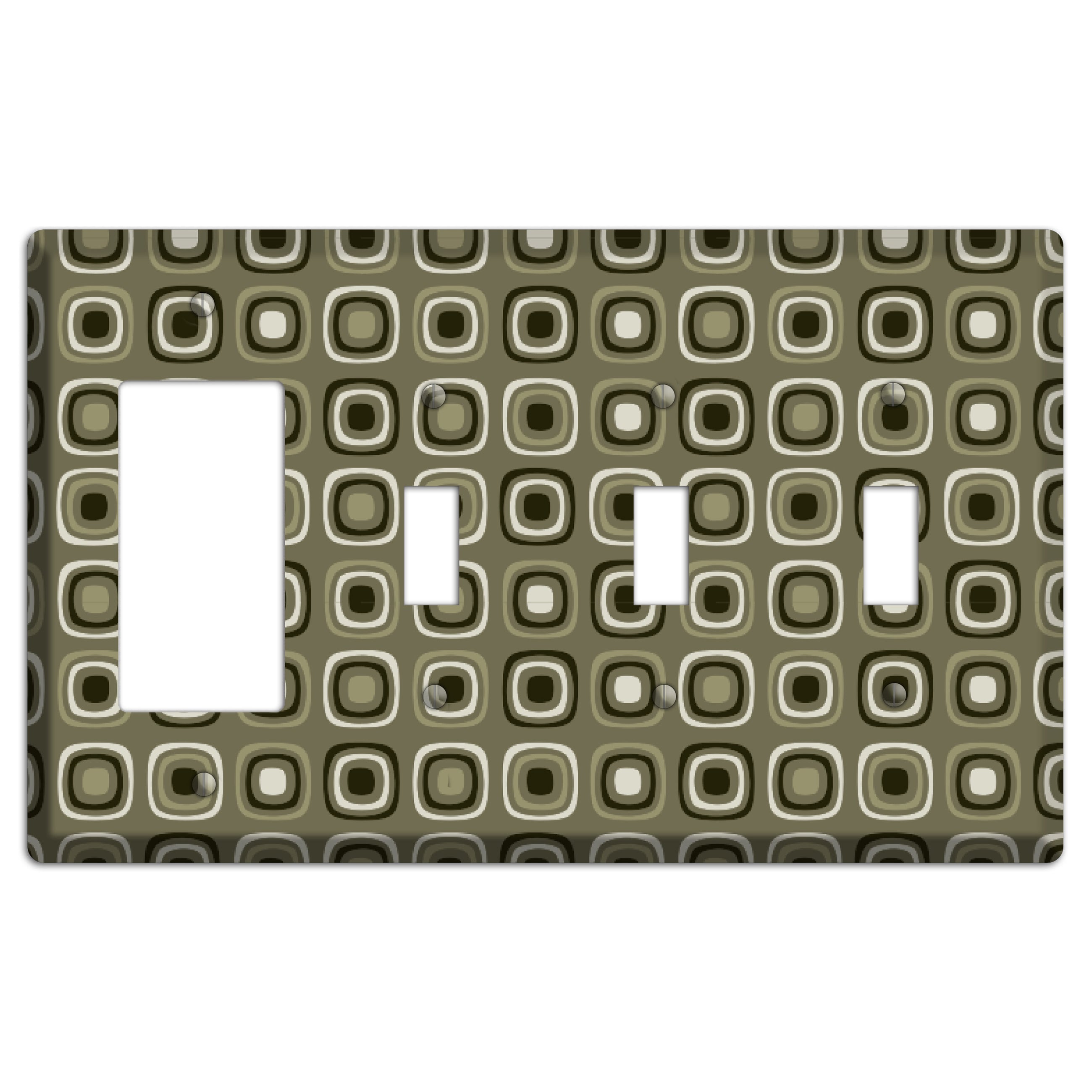 Multi Olive and Brown Retro Squares Rocker / 3 Toggle Wallplate