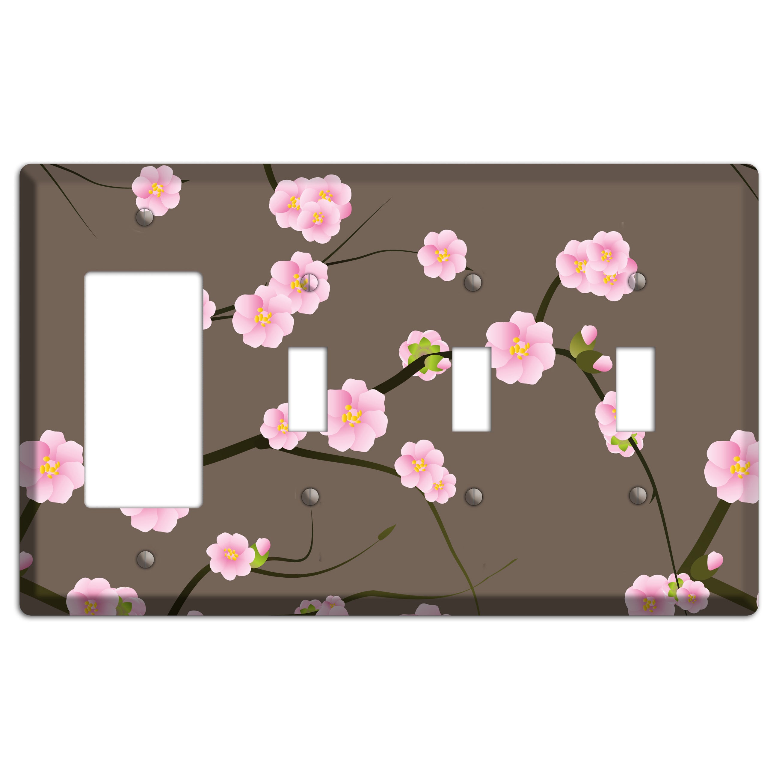 Pink and Brown Cherry Blossoms Rocker / 3 Toggle Wallplate