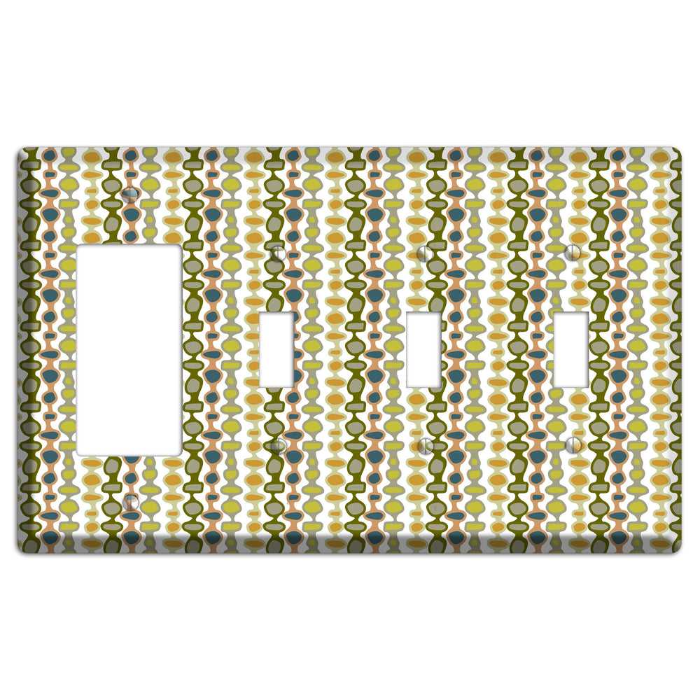 Multi Olive and Mustard Bead and Reel 2 Rocker / 3 Toggle Wallplate