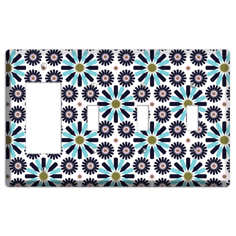 Dusty Blue and Olive Scandinavian Floral Rocker / 3 Toggle Wallplate