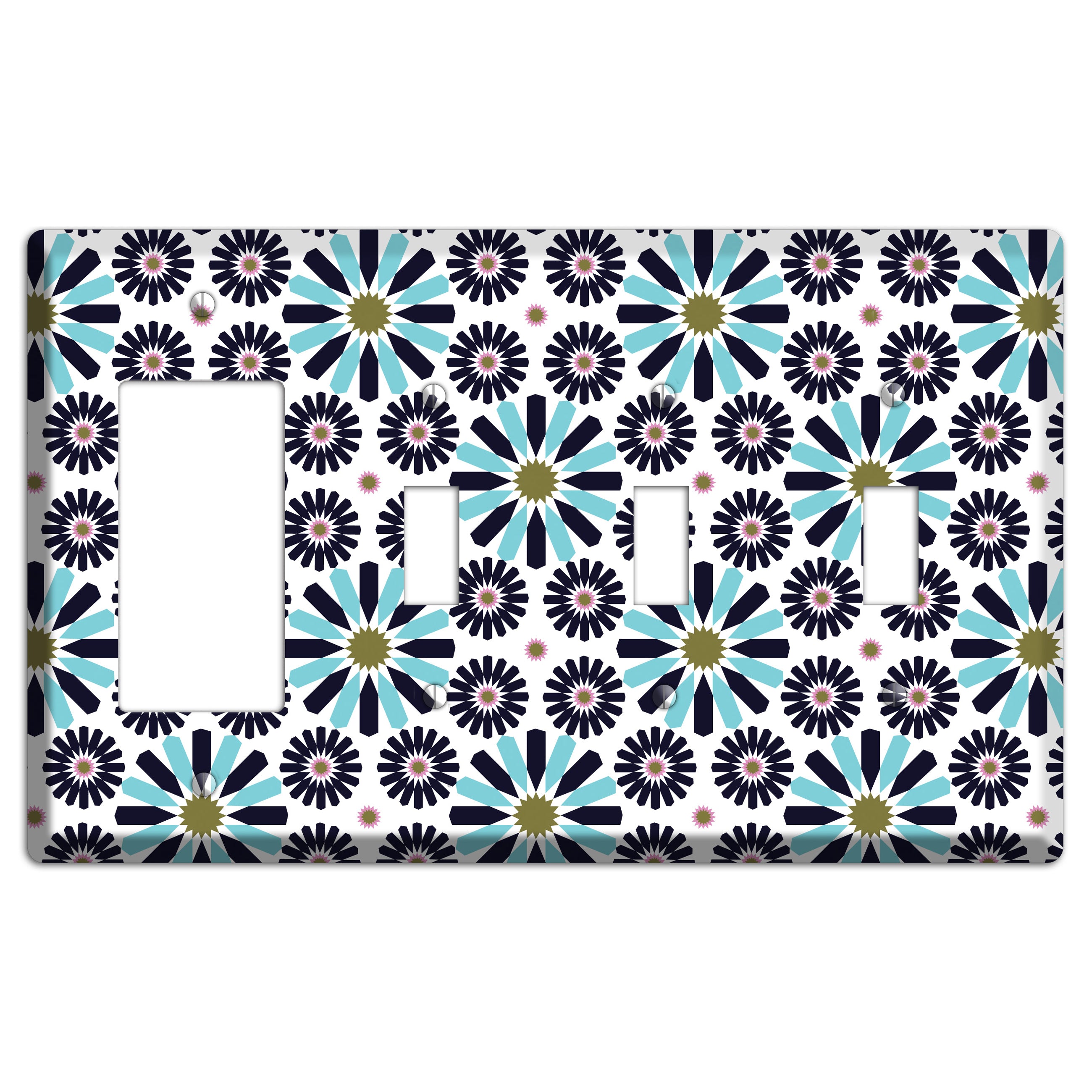 Dusty Blue and Olive Scandinavian Floral Rocker / 3 Toggle Wallplate