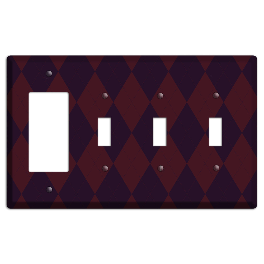 Burgundy Argyle Rocker / 3 Toggle Wallplate