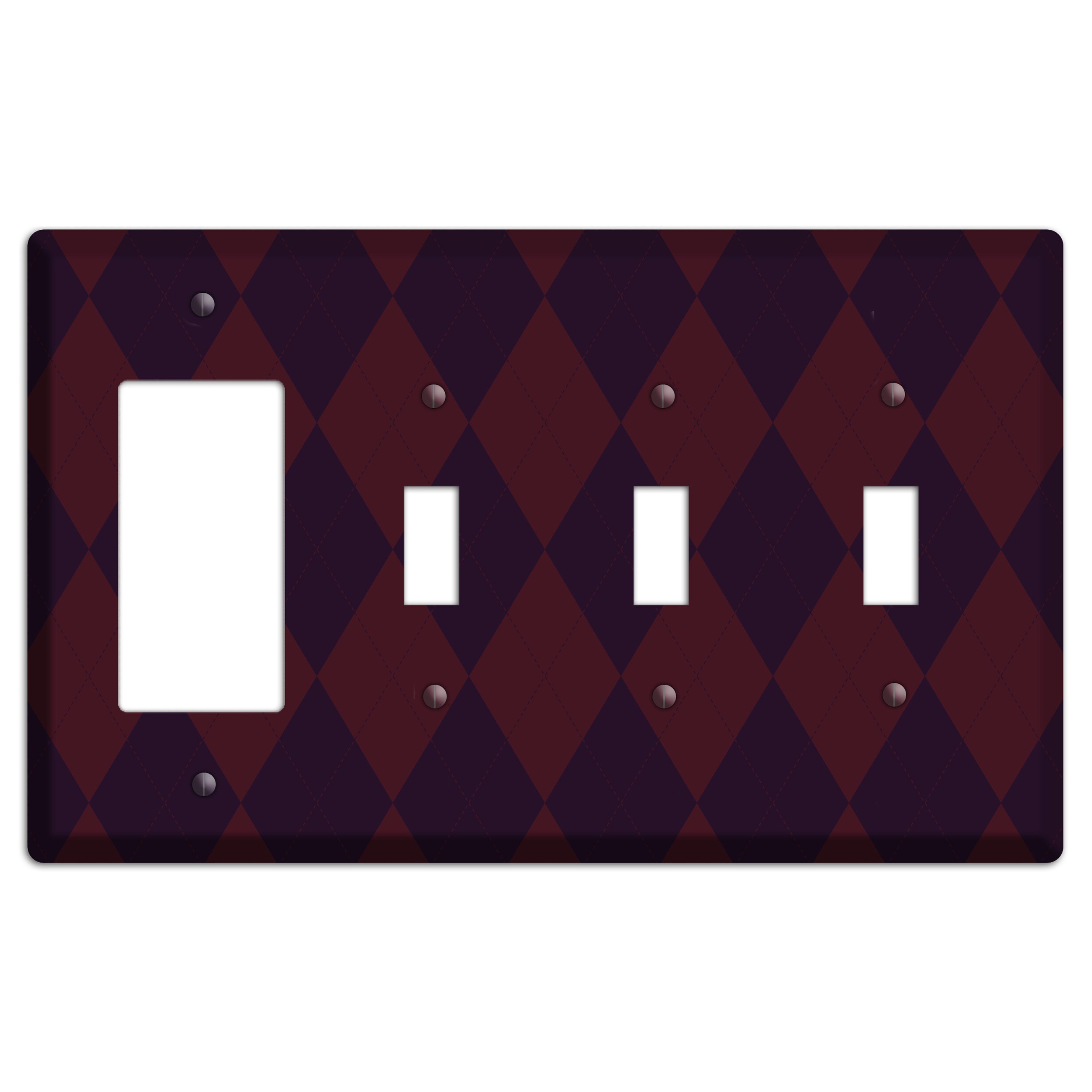 Burgundy Argyle Rocker / 3 Toggle Wallplate