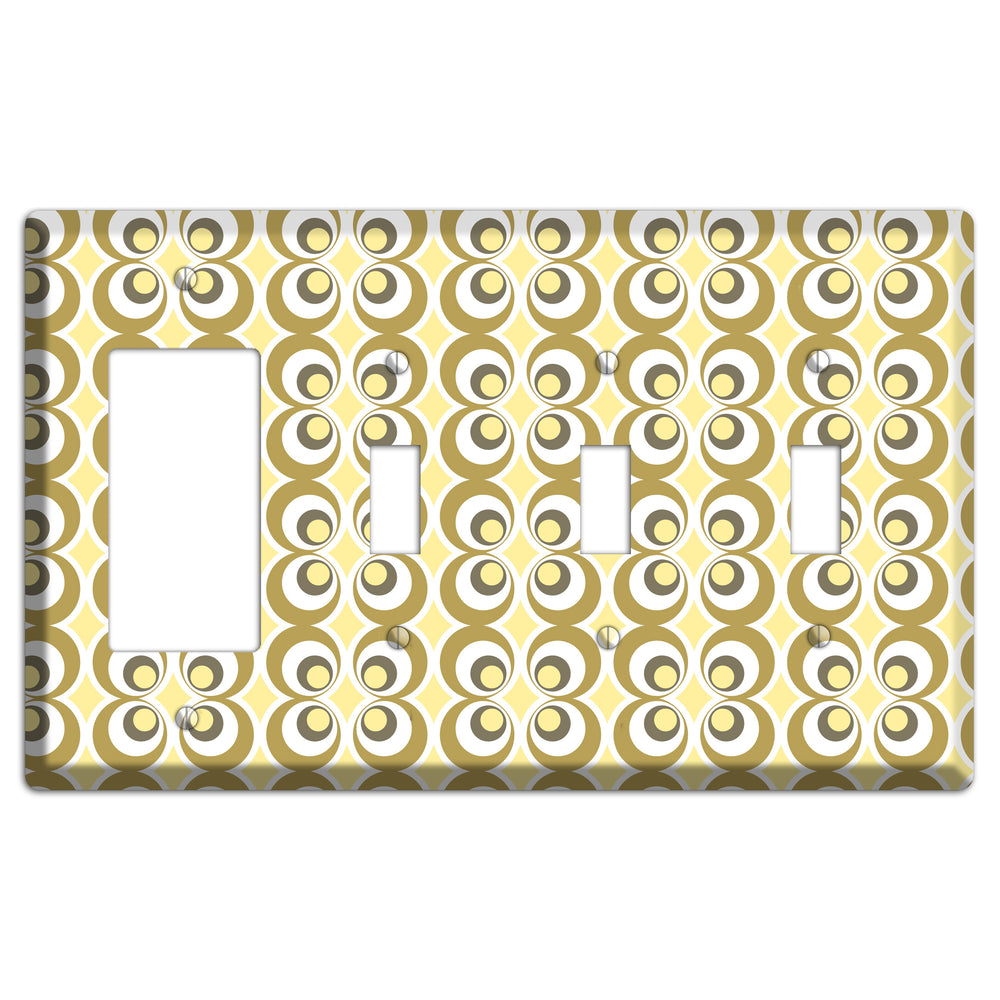 Multi Olive Offset Bullseye Rocker / 3 Toggle Wallplate