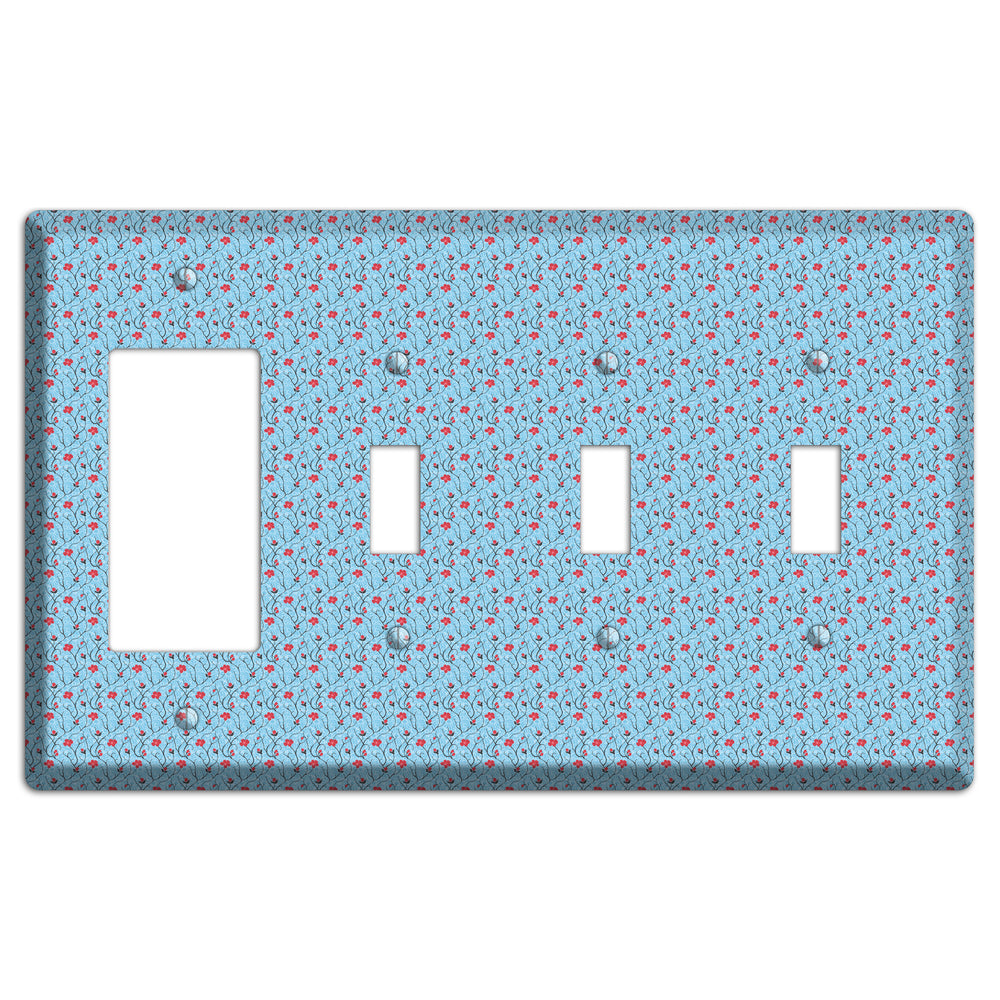 Light Blue Calico Rocker / 3 Toggle Wallplate