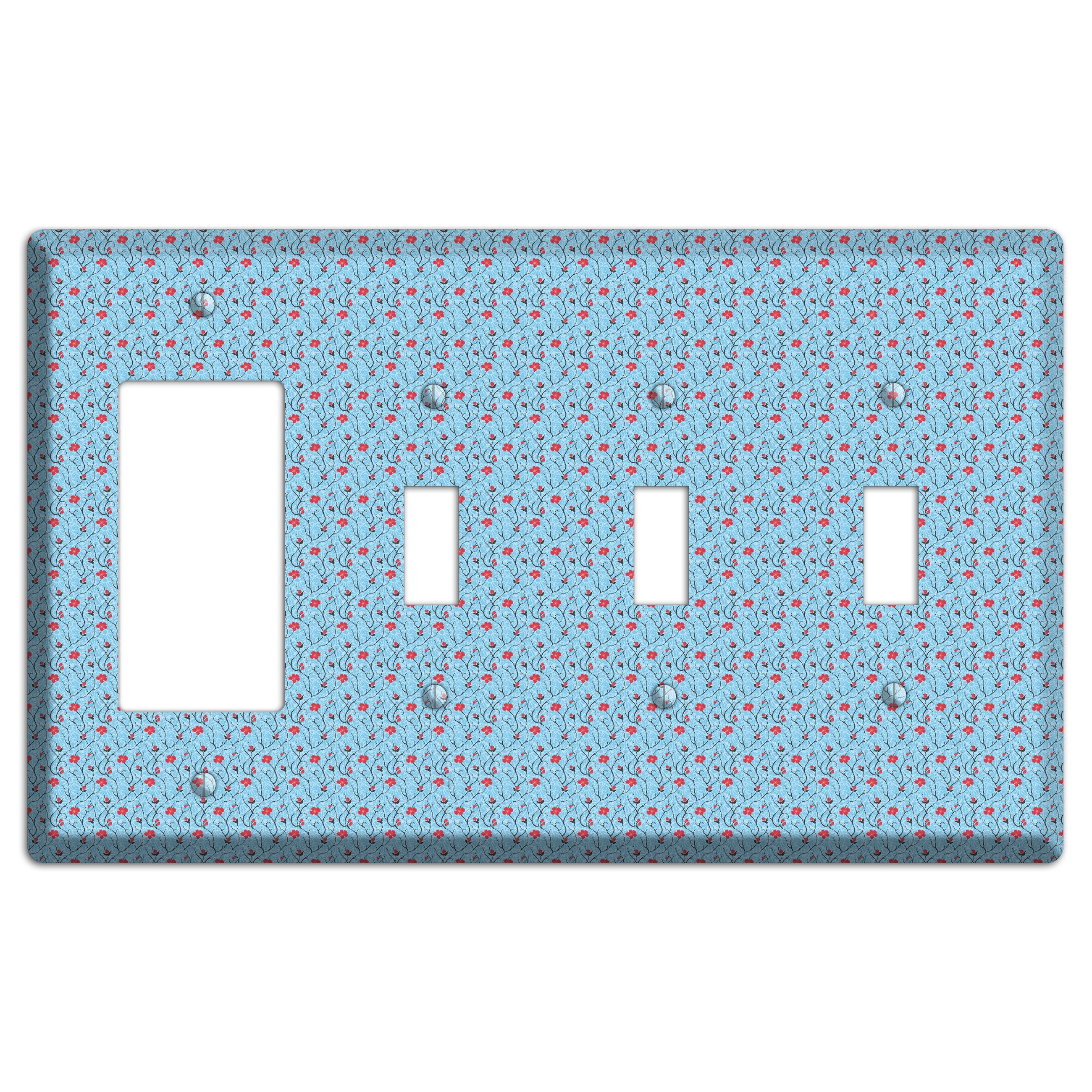 Light Blue Calico Rocker / 3 Toggle Wallplate