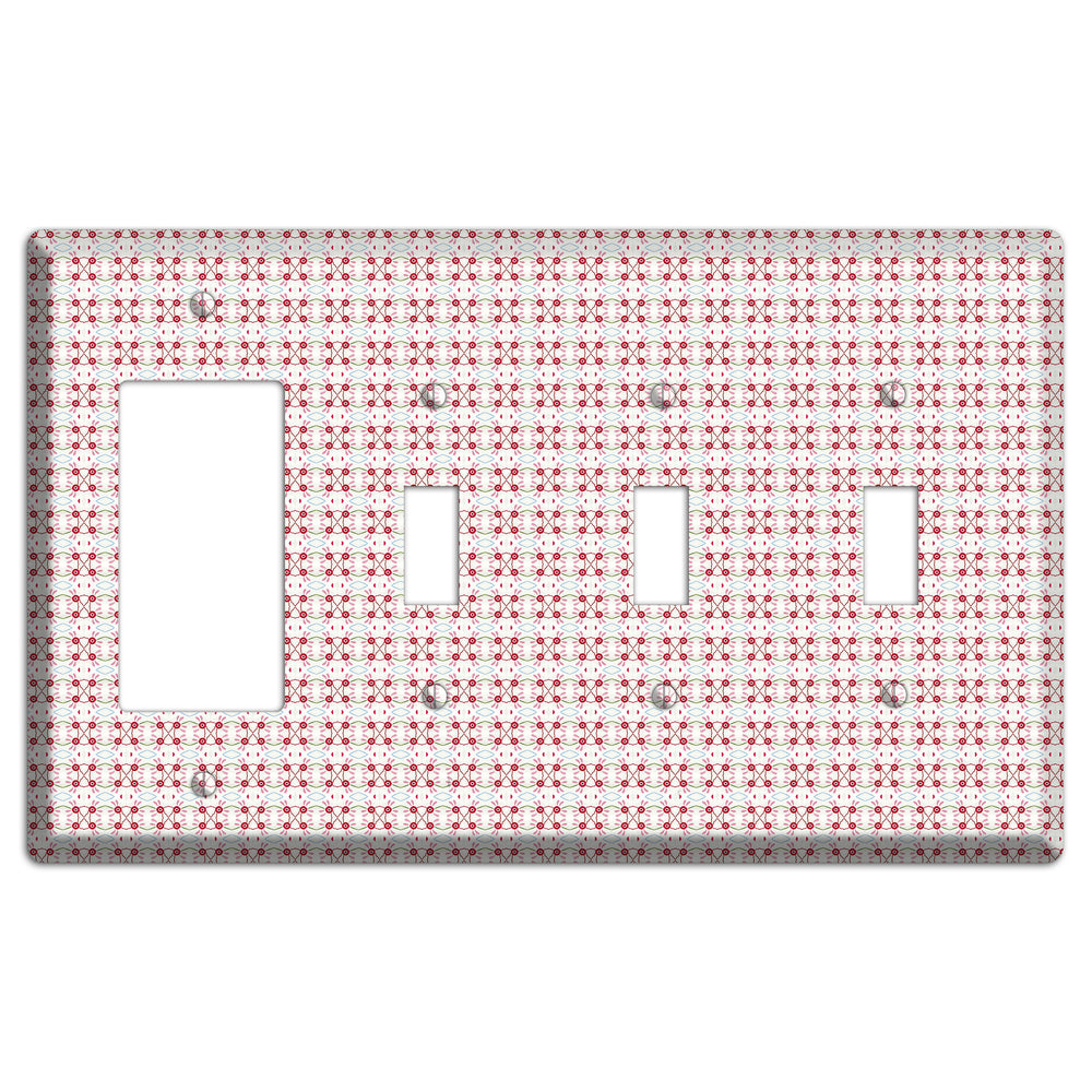 White with Red Ball and Stick Tapestry Rocker / 3 Toggle Wallplate