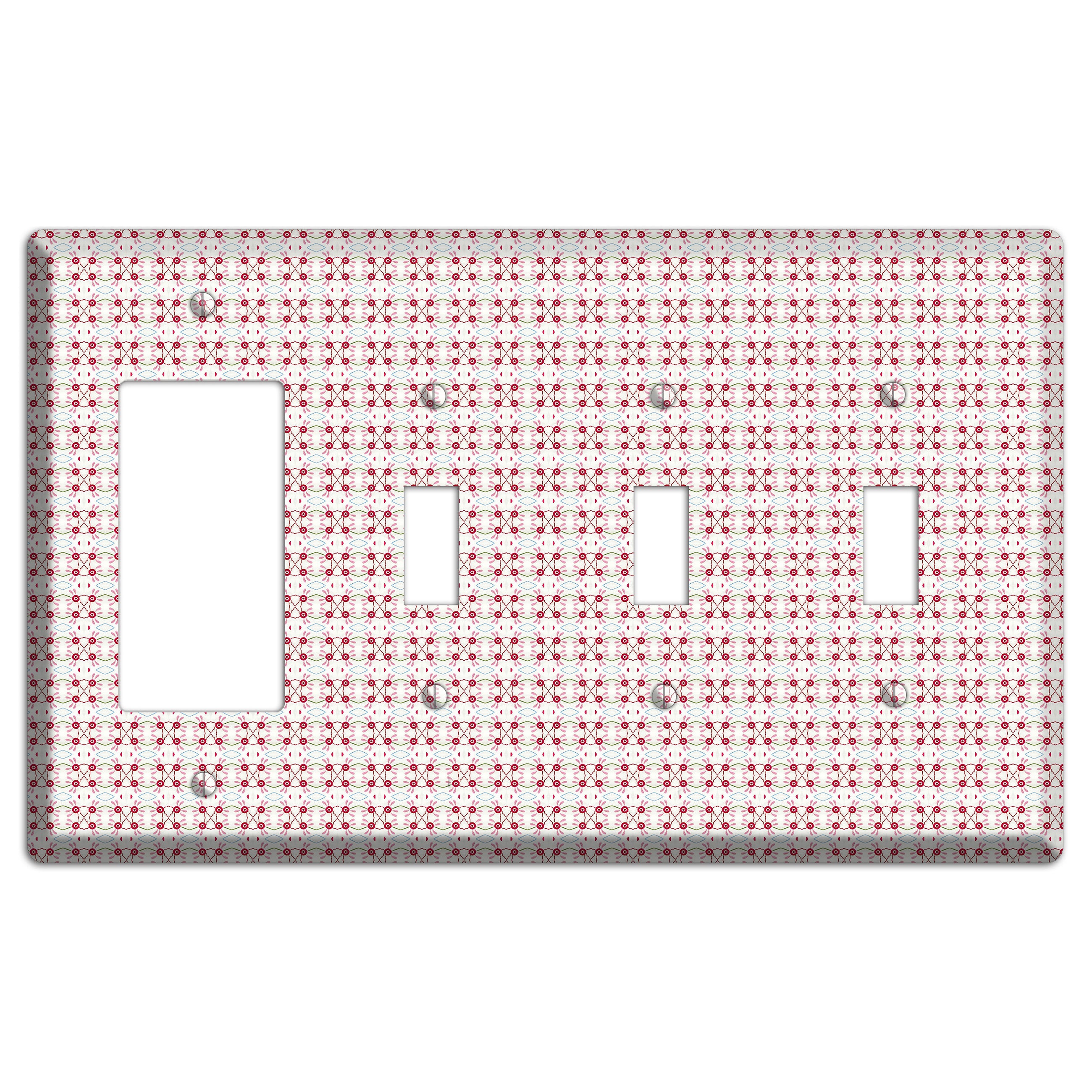 White with Red Ball and Stick Tapestry Rocker / 3 Toggle Wallplate