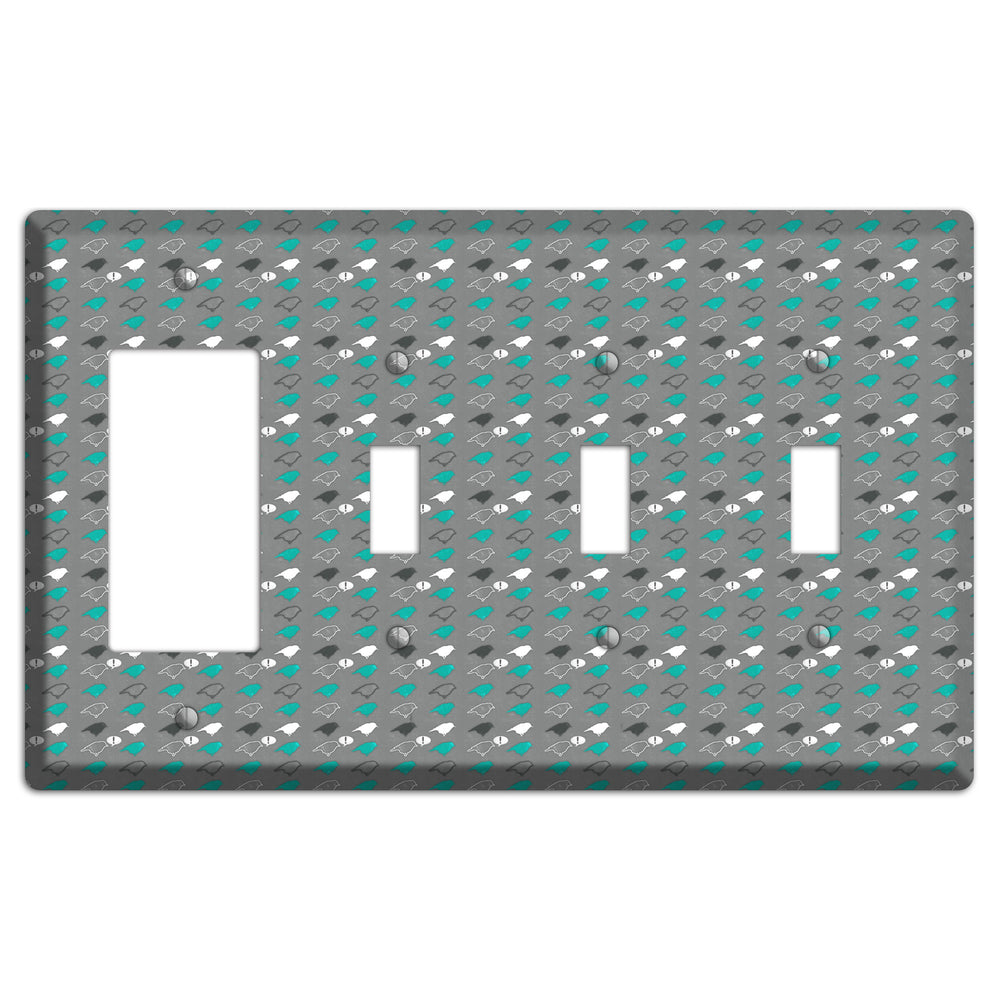Grey with Small Green Birds Rocker / 3 Toggle Wallplate