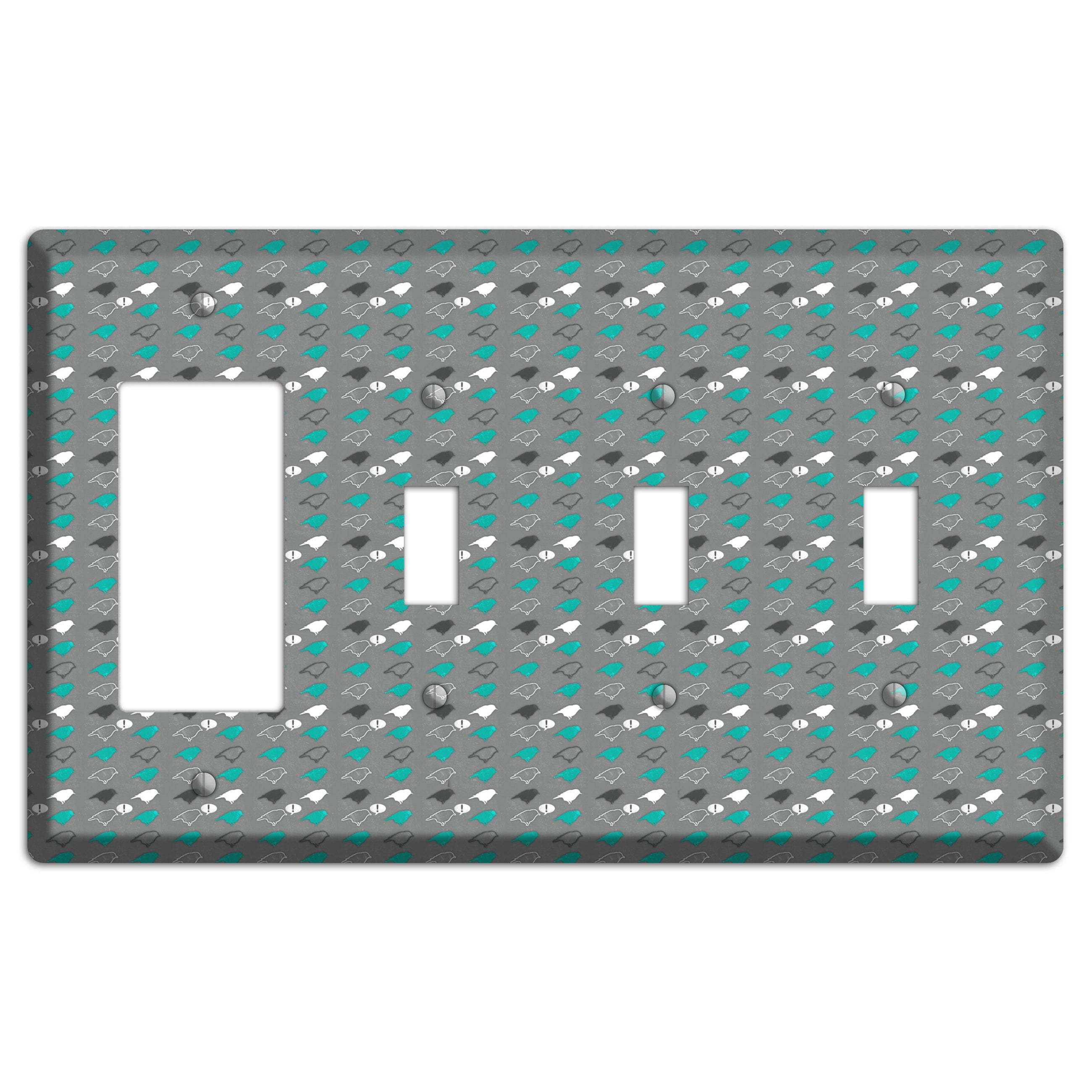 Grey with Small Green Birds Rocker / 3 Toggle Wallplate
